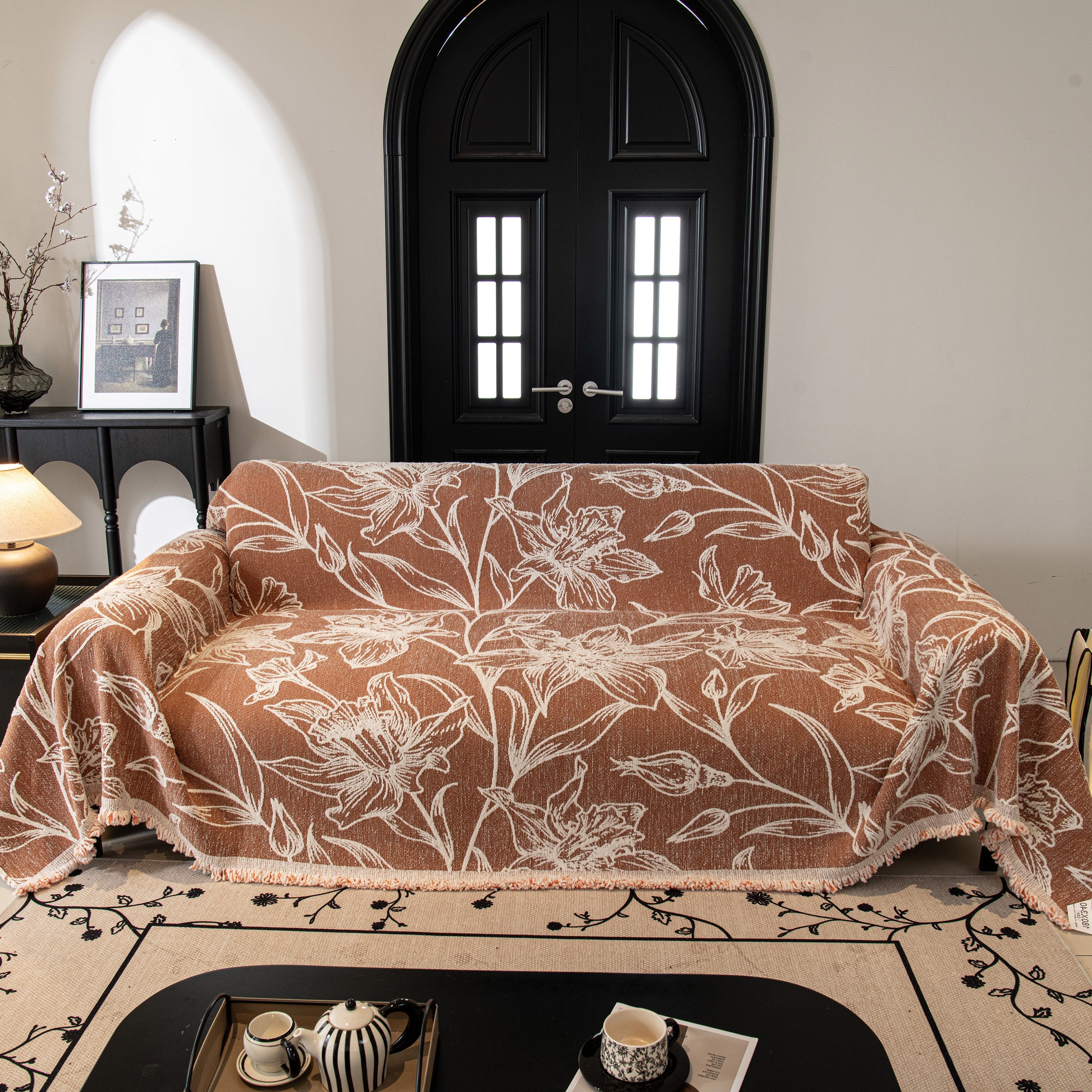 Large Floral Sofa Cover Throw Blanket, Plush Jacquard Non-shedding Couch Cover For Pets