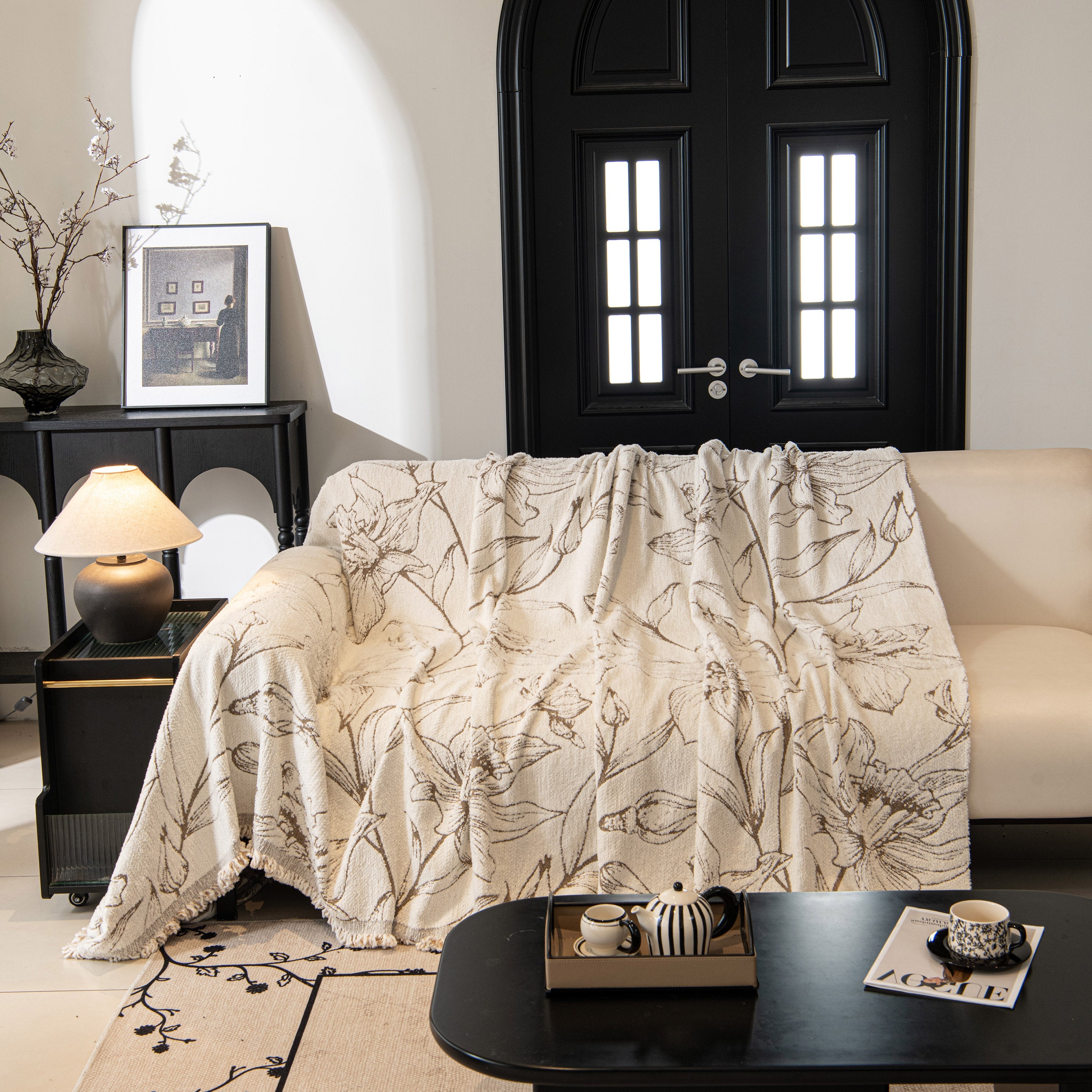 Large Floral Sofa Cover Throw Blanket, Plush Jacquard Non-shedding Couch Cover For Pets