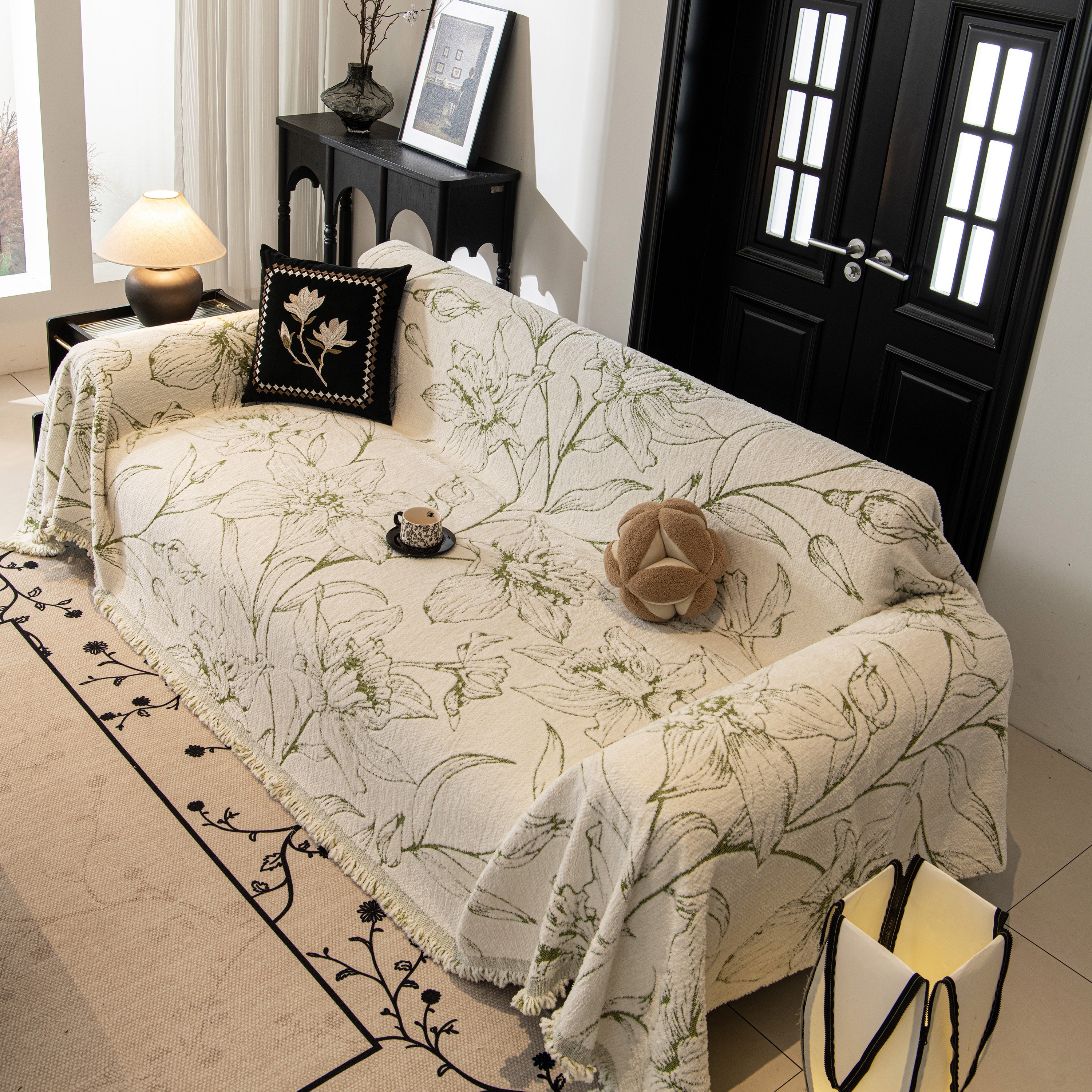 Large Floral Sofa Cover Throw Blanket, Plush Jacquard Non-shedding Couch Cover For Pets
