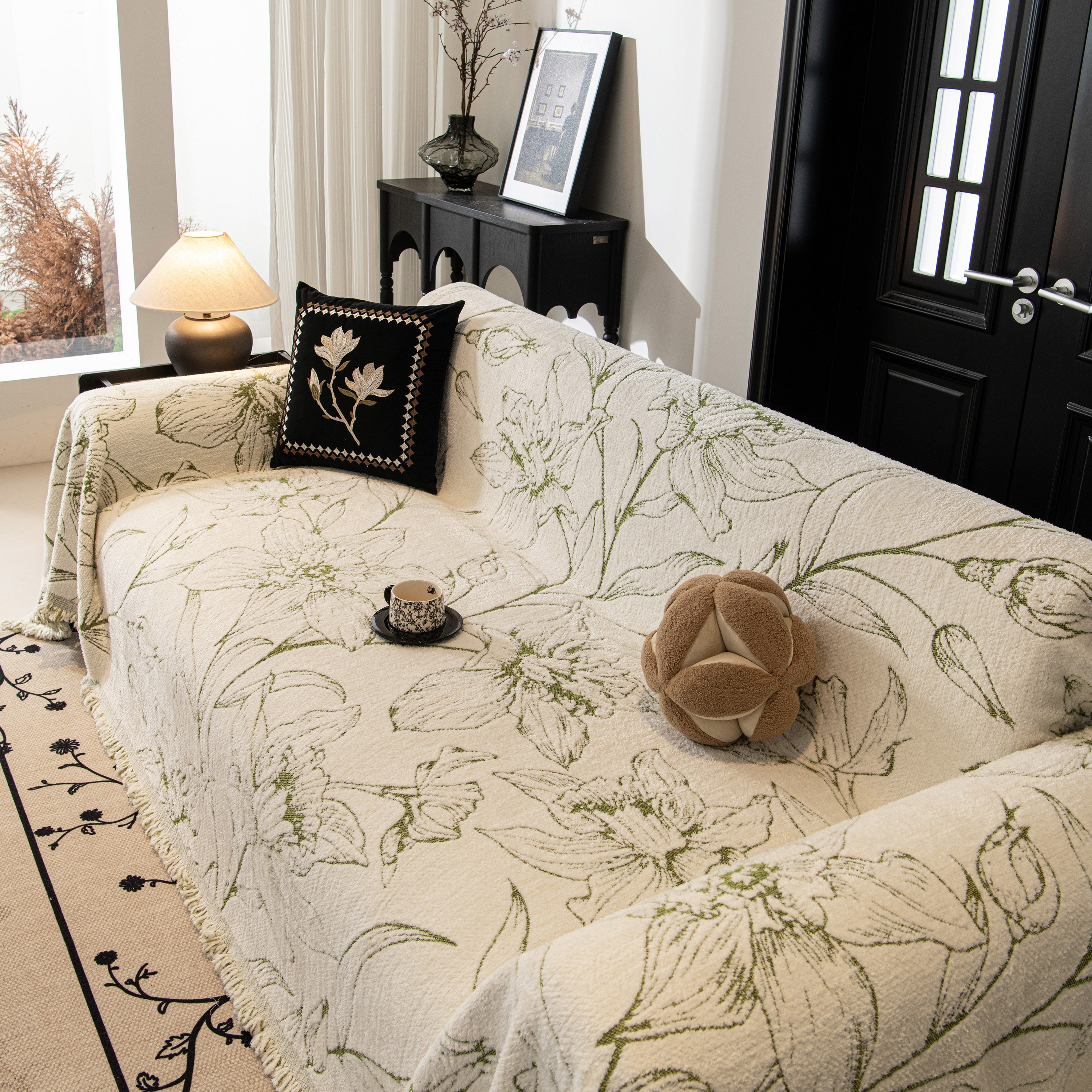 Large Floral Sofa Cover Throw Blanket, Plush Jacquard Non-shedding Couch Cover For Pets