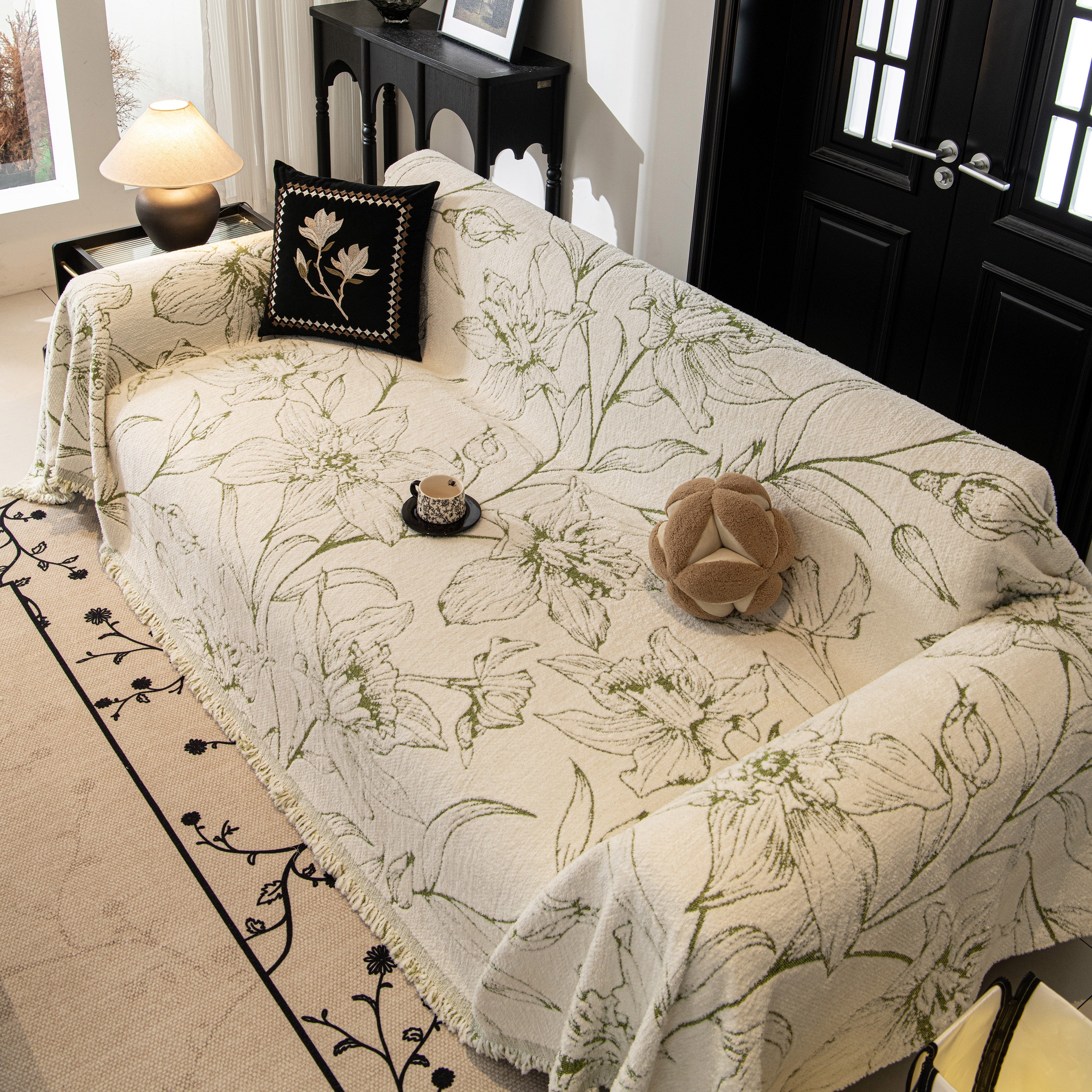 Large Floral Sofa Cover Throw Blanket, Plush Jacquard Non-shedding Couch Cover For Pets