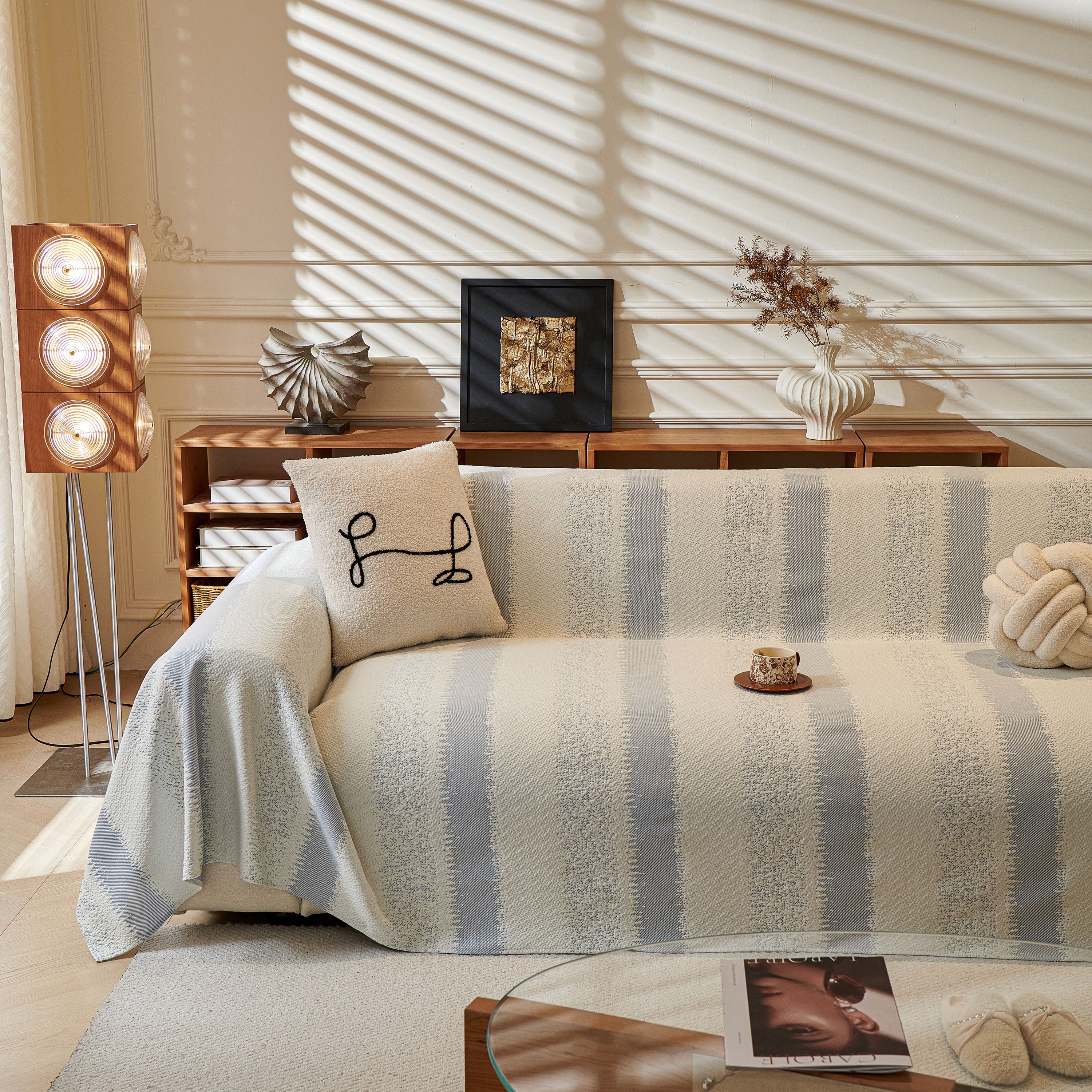 Modern Striped Sofa Throw Blanket, Lightweight Couch Cover For Summer Seating