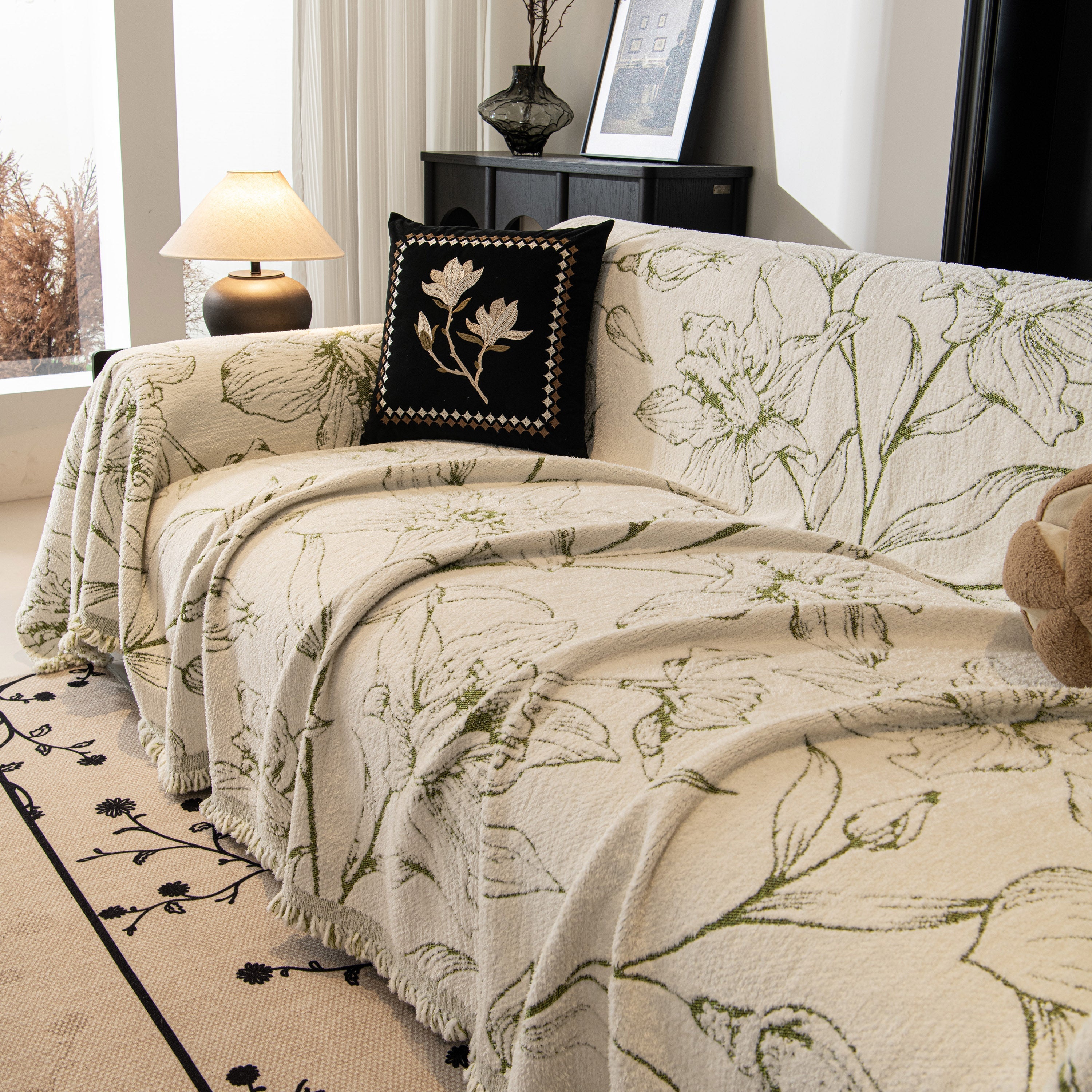 Large Floral Sofa Cover Throw Blanket, Plush Jacquard Non-shedding Couch Cover For Pets