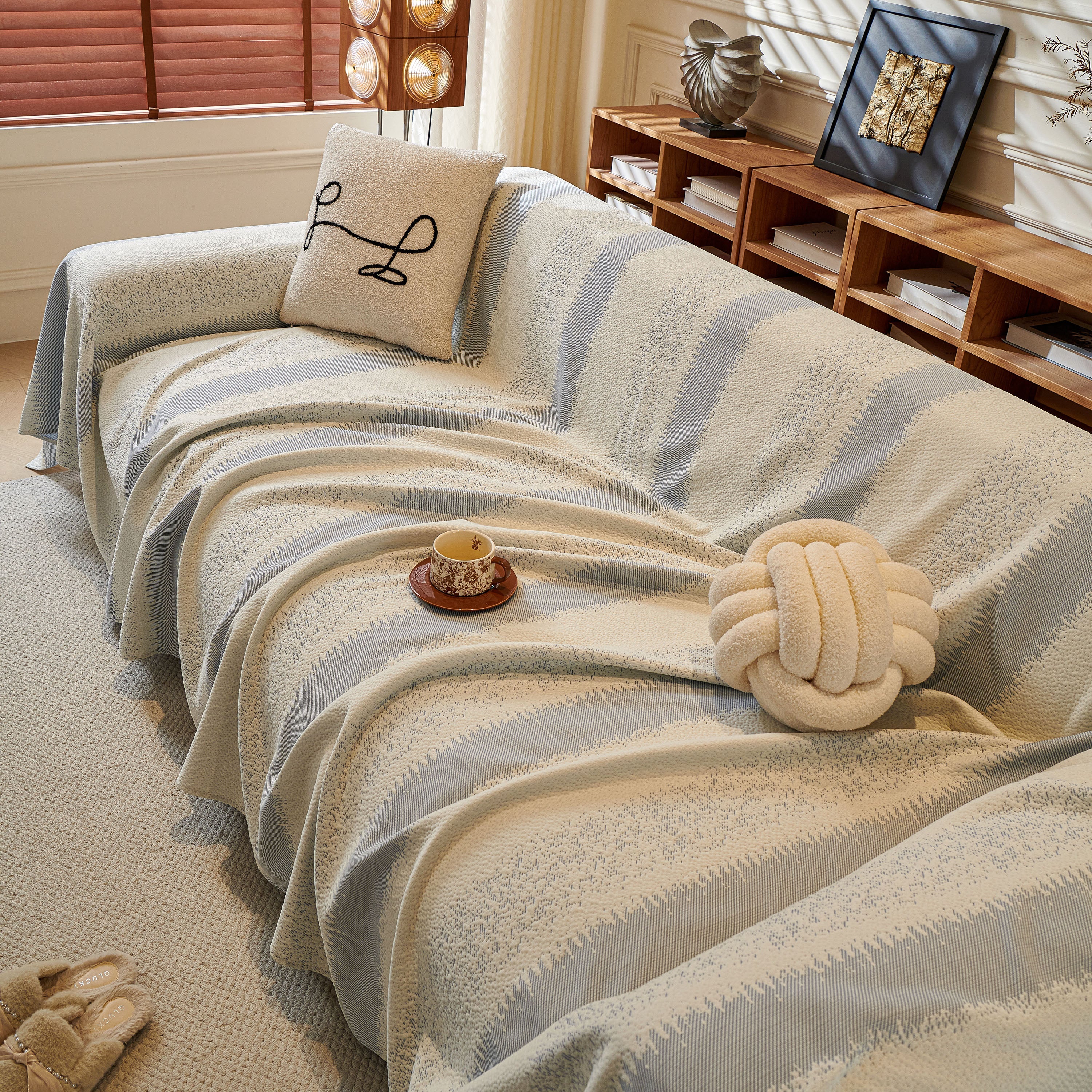 Modern Striped Sofa Throw Blanket, Lightweight Couch Cover For Summer Seating