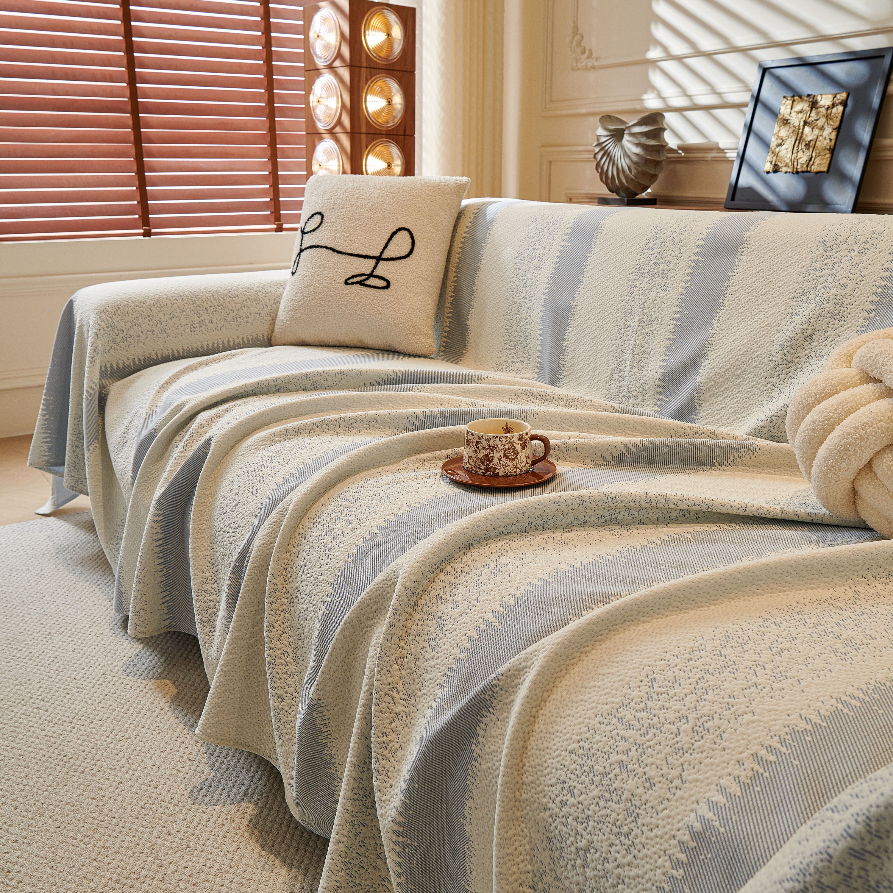 Modern Striped Sofa Throw Blanket, Lightweight Couch Cover For Summer Seating