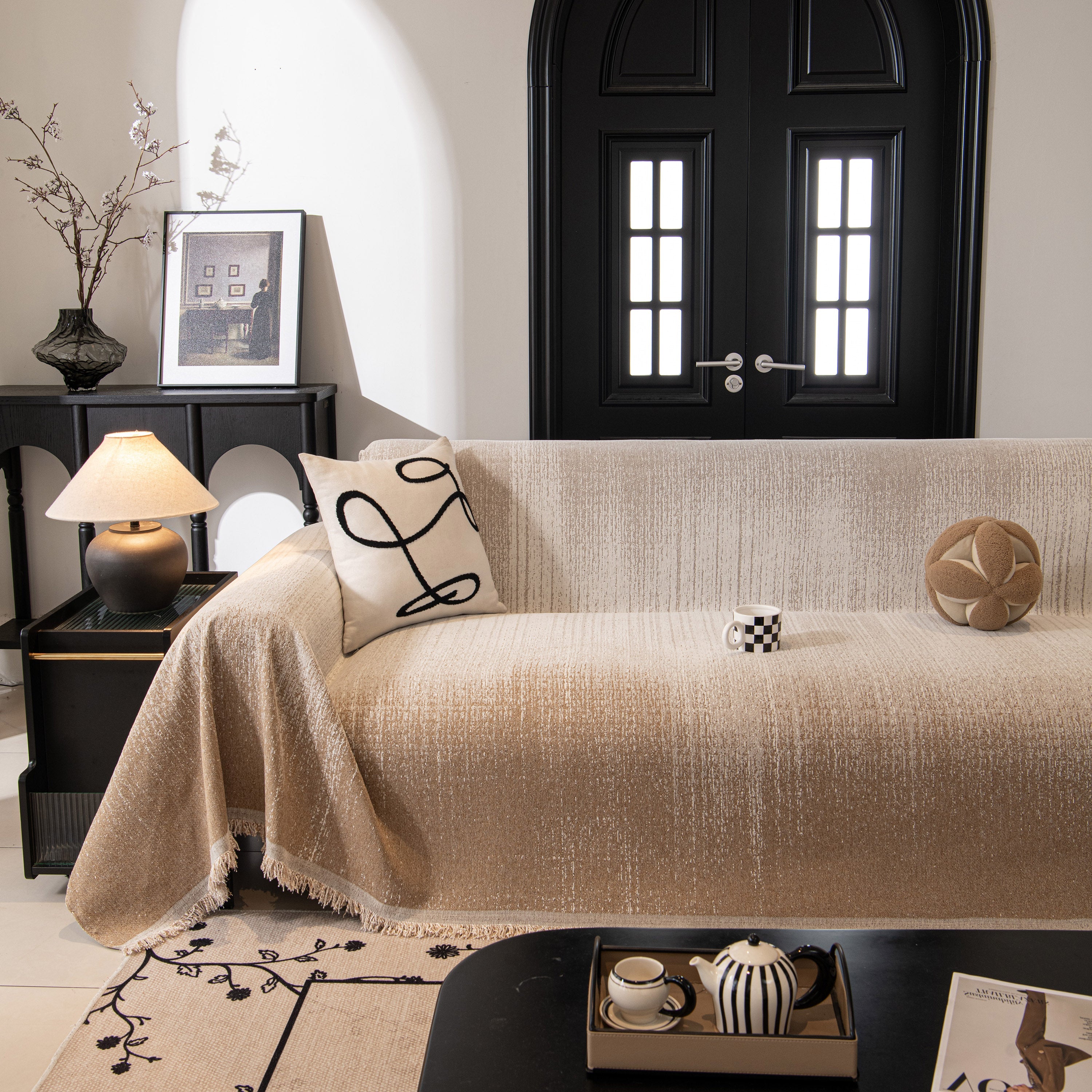 Modern Textured Sofa Cover Blanket, Tightly Woven Pet Sofa Throw For Sectional Couches