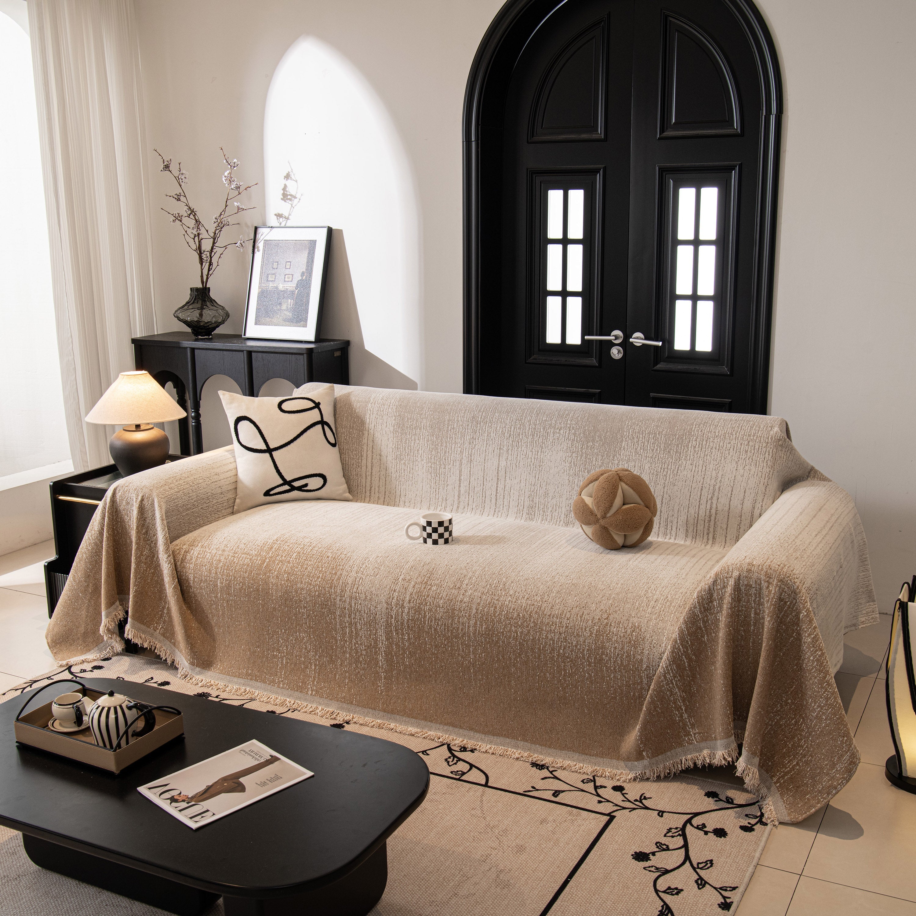 Modern Textured Sofa Cover Blanket, Tightly Woven Pet Sofa Throw For Sectional Couches