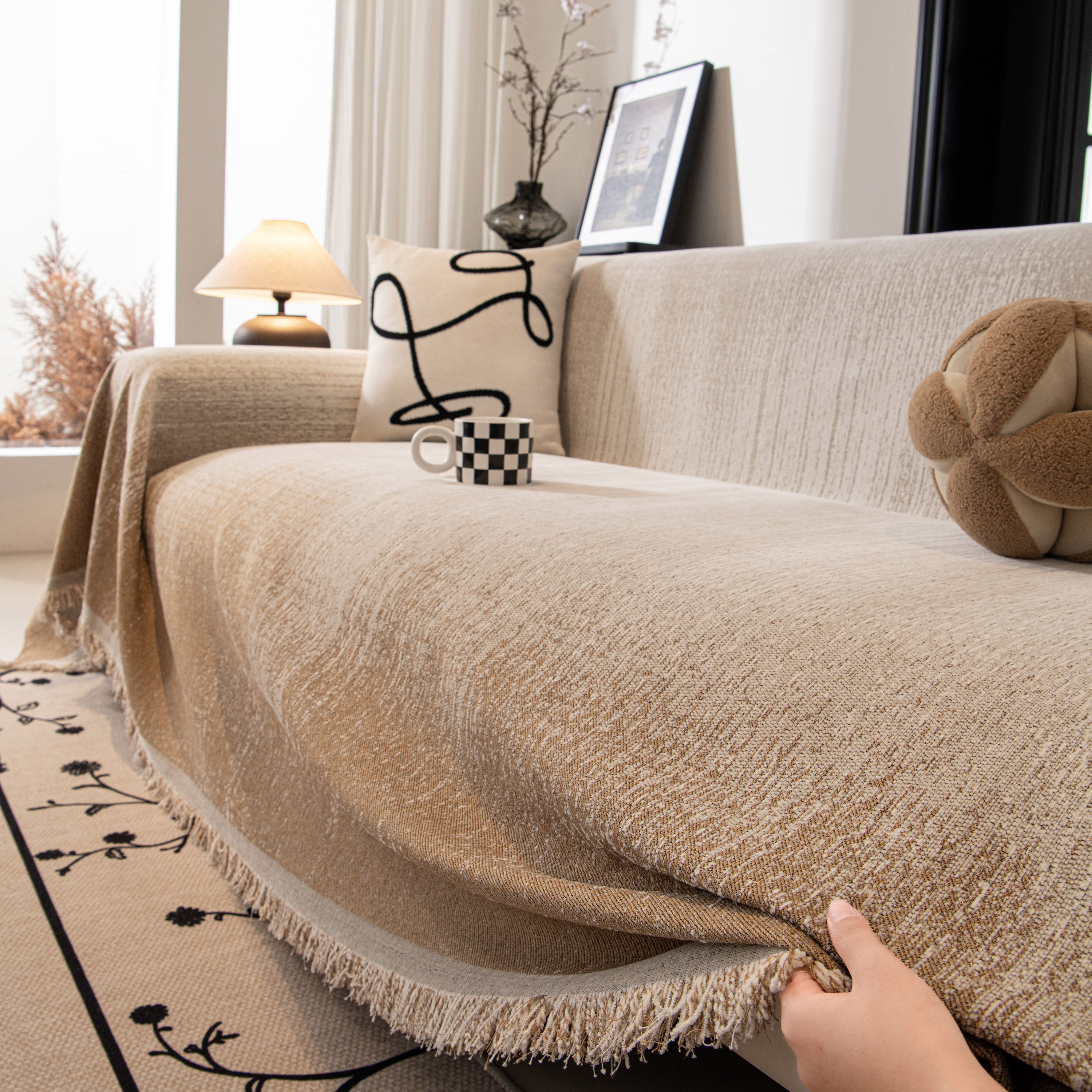 Modern Textured Sofa Cover Blanket, Tightly Woven Pet Sofa Throw For Sectional Couches