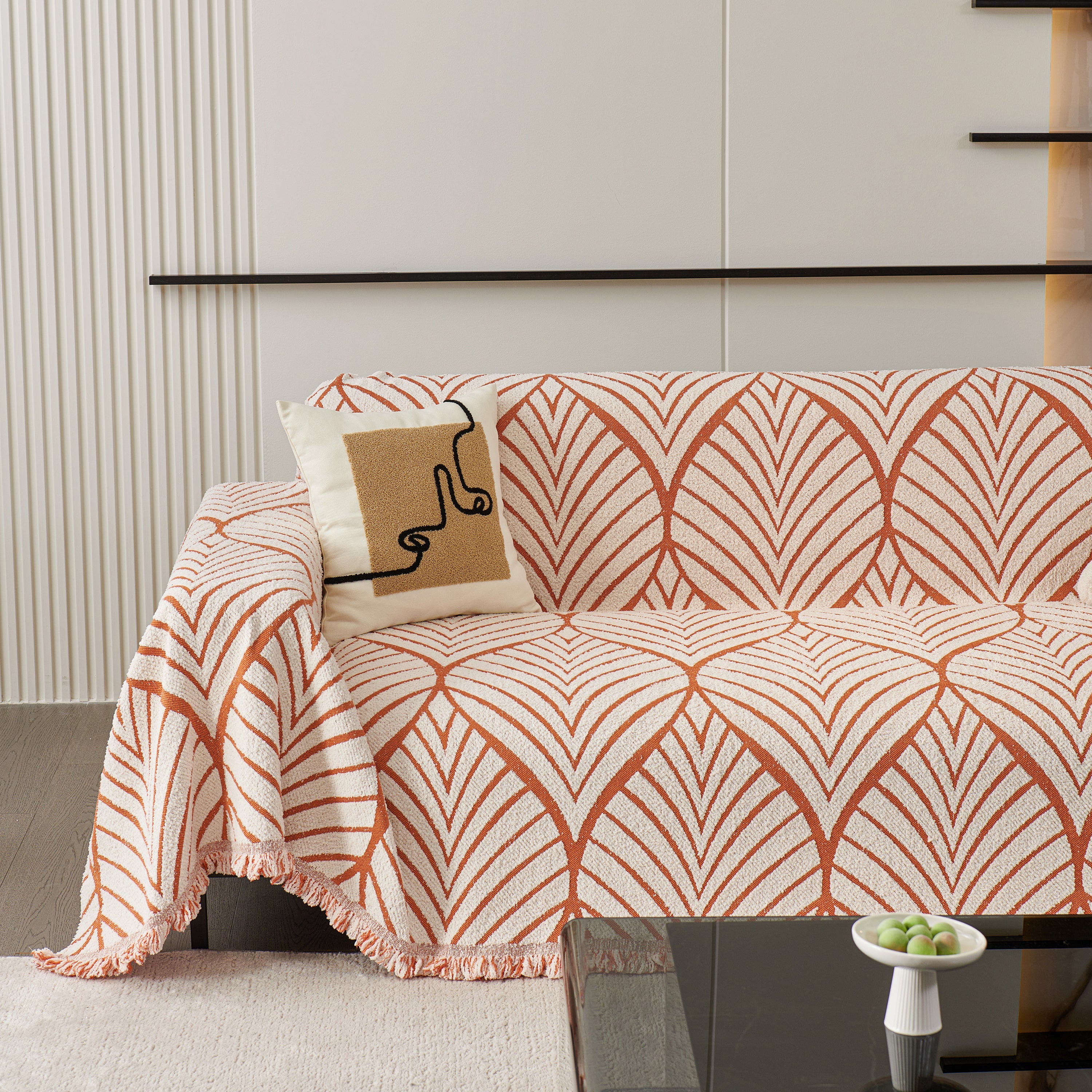 Maple Leaves Reversible Chenille Blanket Covers For Couch, Furniture Decoration Cover Sofa Slipcovers