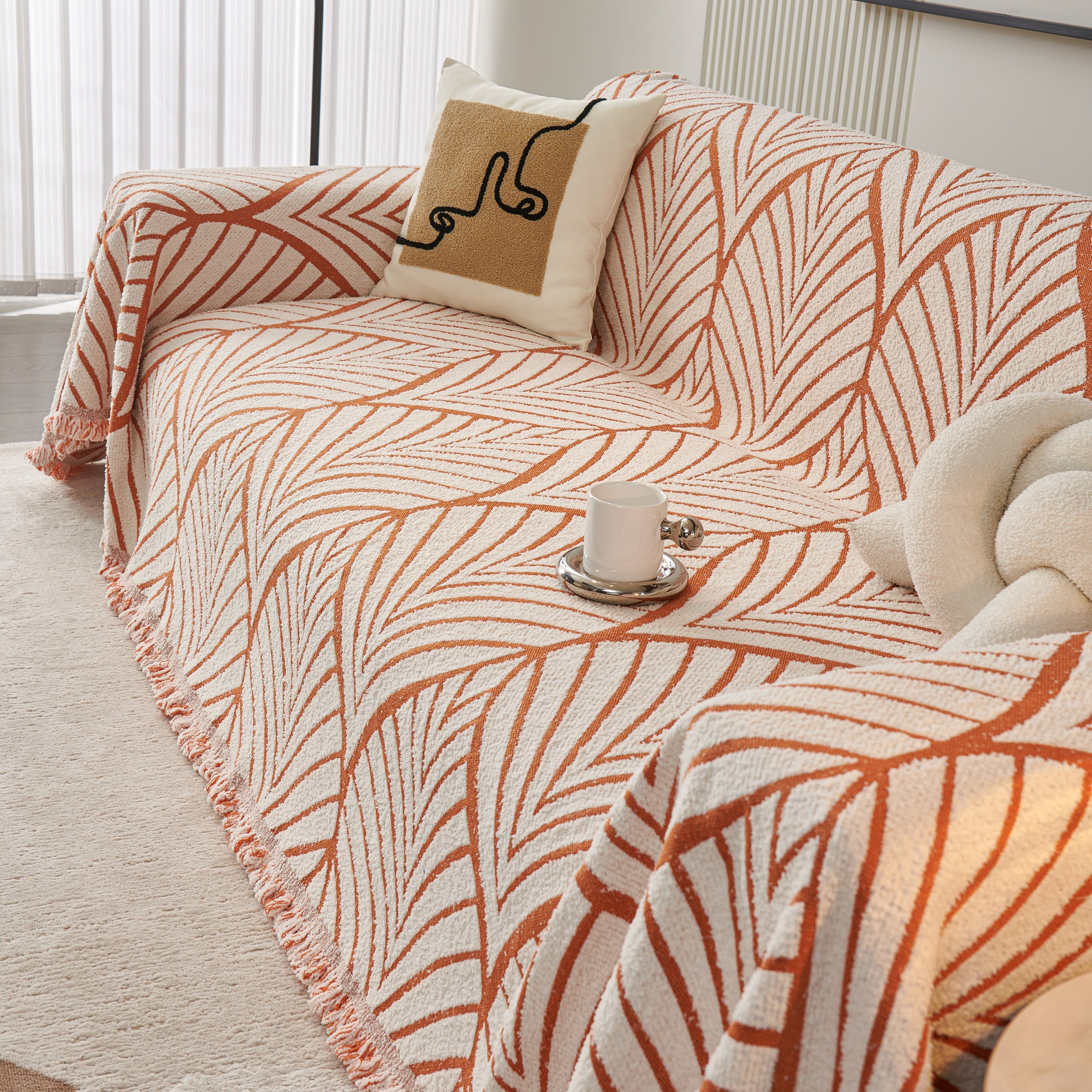 Maple Leaves Reversible Chenille Blanket Covers For Couch, Furniture Decoration Cover Sofa Slipcovers