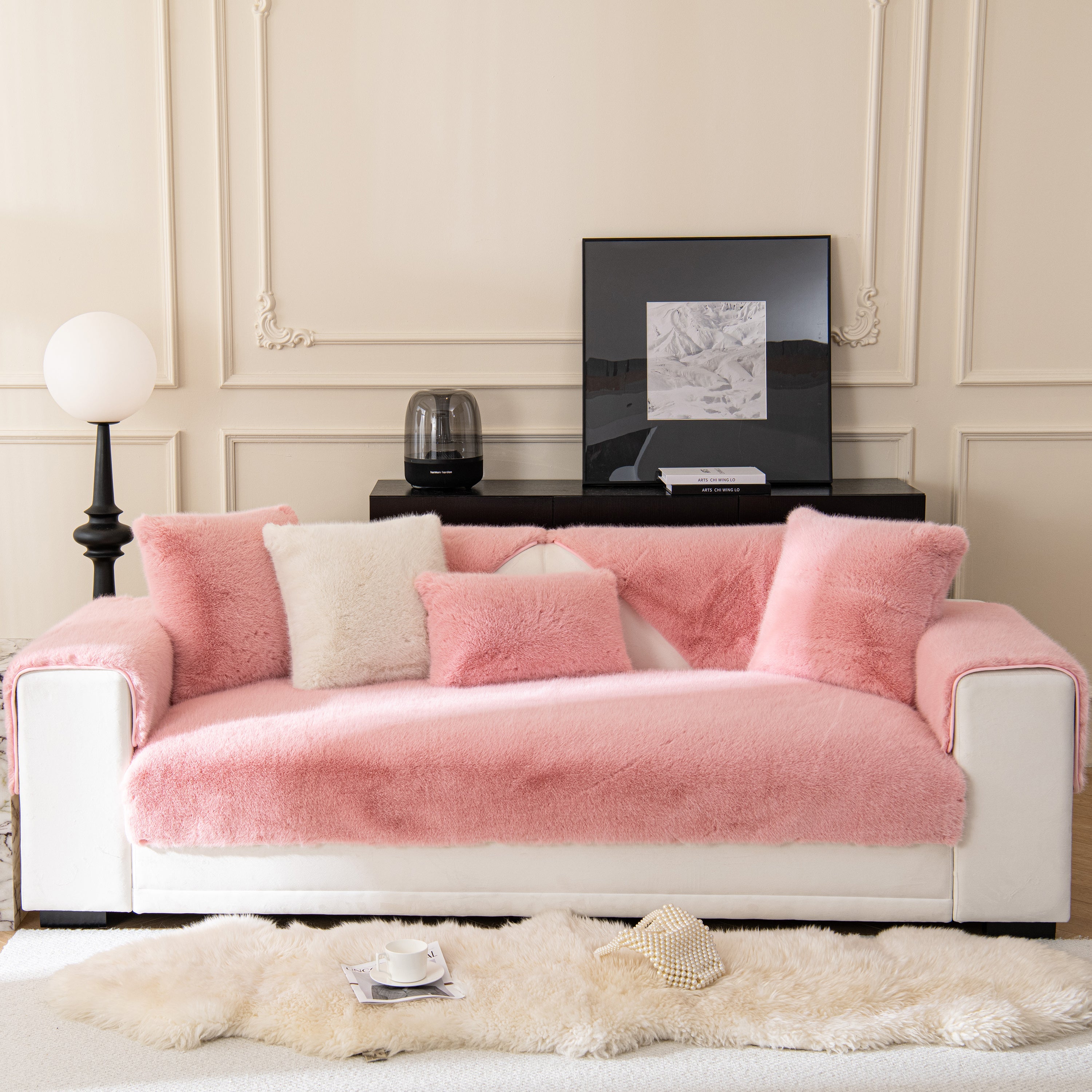 Faux Mink Velvet Luxury Fluffy Sofa Cushion, Winter Warm Thick Plush Non-slip Sofa Covers