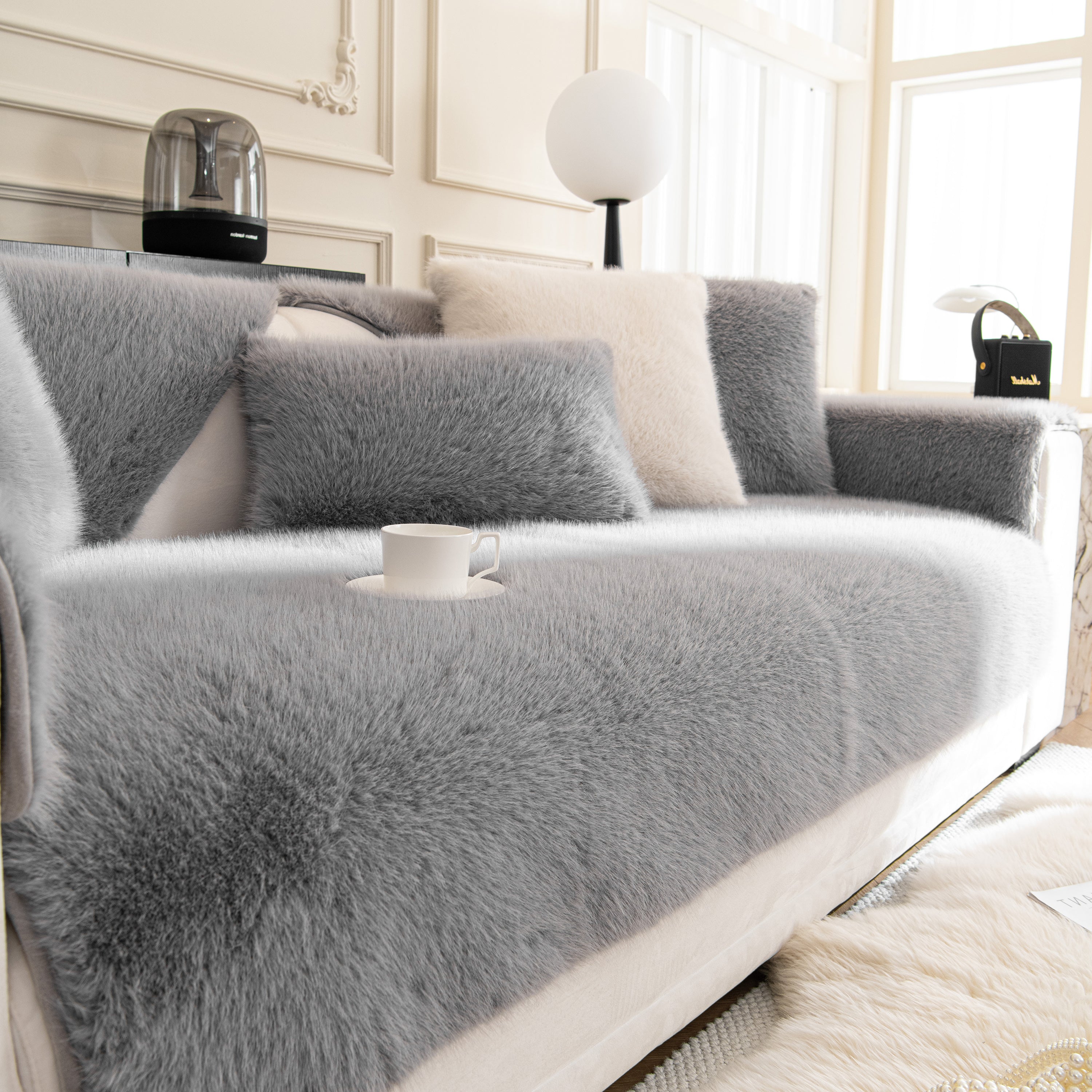 Faux Mink Velvet Luxury Fluffy Sofa Cushion, Winter Warm Thick Plush Non-slip Sofa Covers
