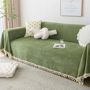 Couch Cover Sectional L Shape Chenille Herringbone Couch Throw Cover With Tassel Pom-poms For Pets