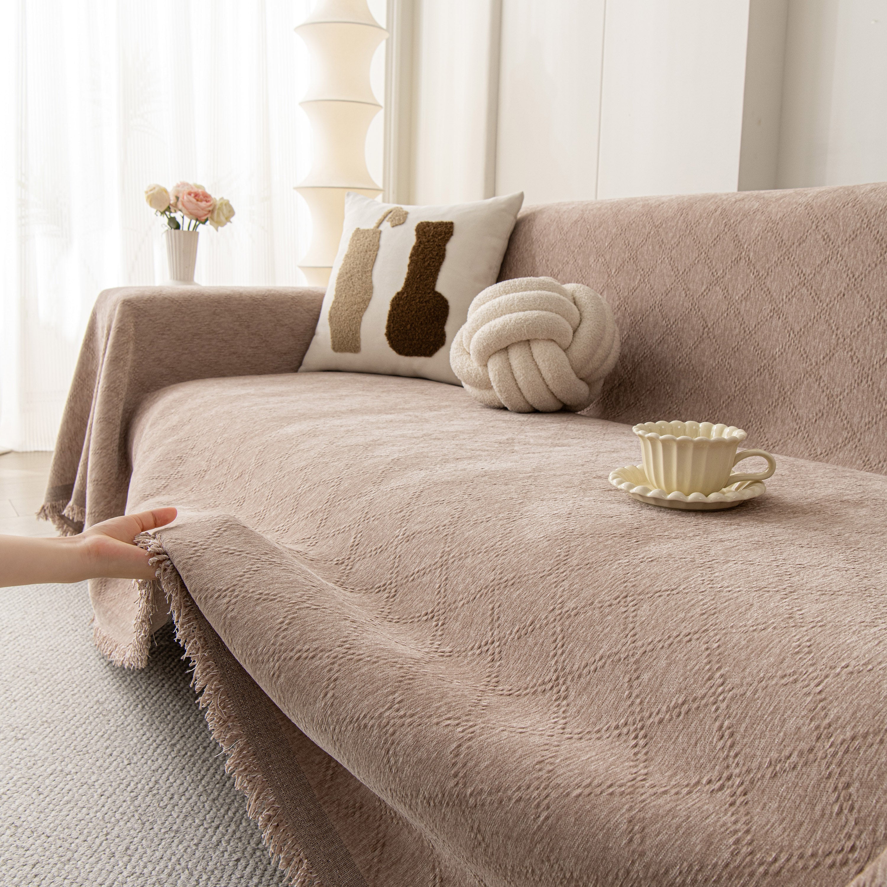 Soft Textured Couch Cover Slipcover Blanket, Modern Couch Covers For Dogs Washable