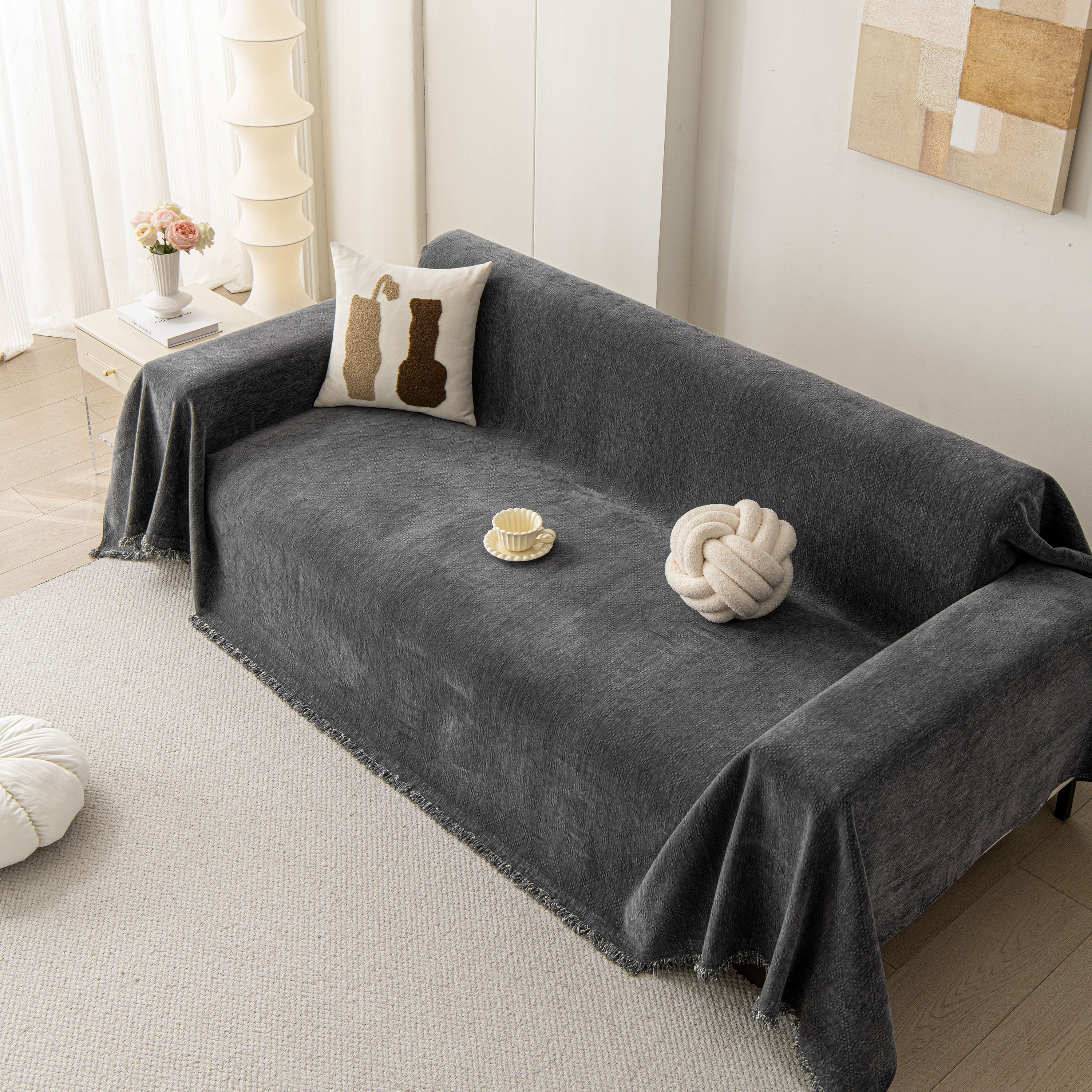 Soft Textured Couch Cover Slipcover Blanket, Modern Couch Covers For Dogs Washable
