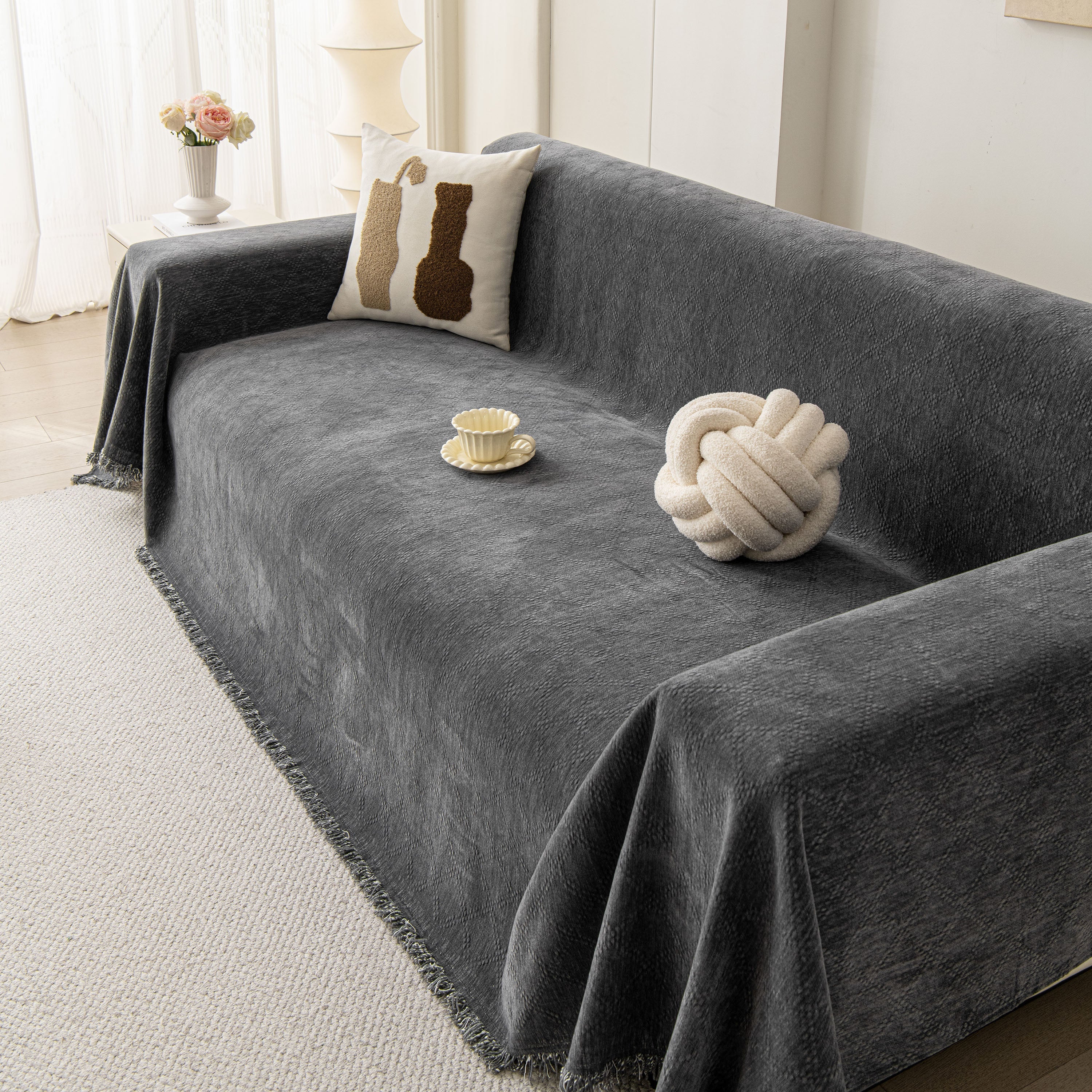 Soft Textured Couch Cover Slipcover Blanket, Modern Couch Covers For Dogs Washable