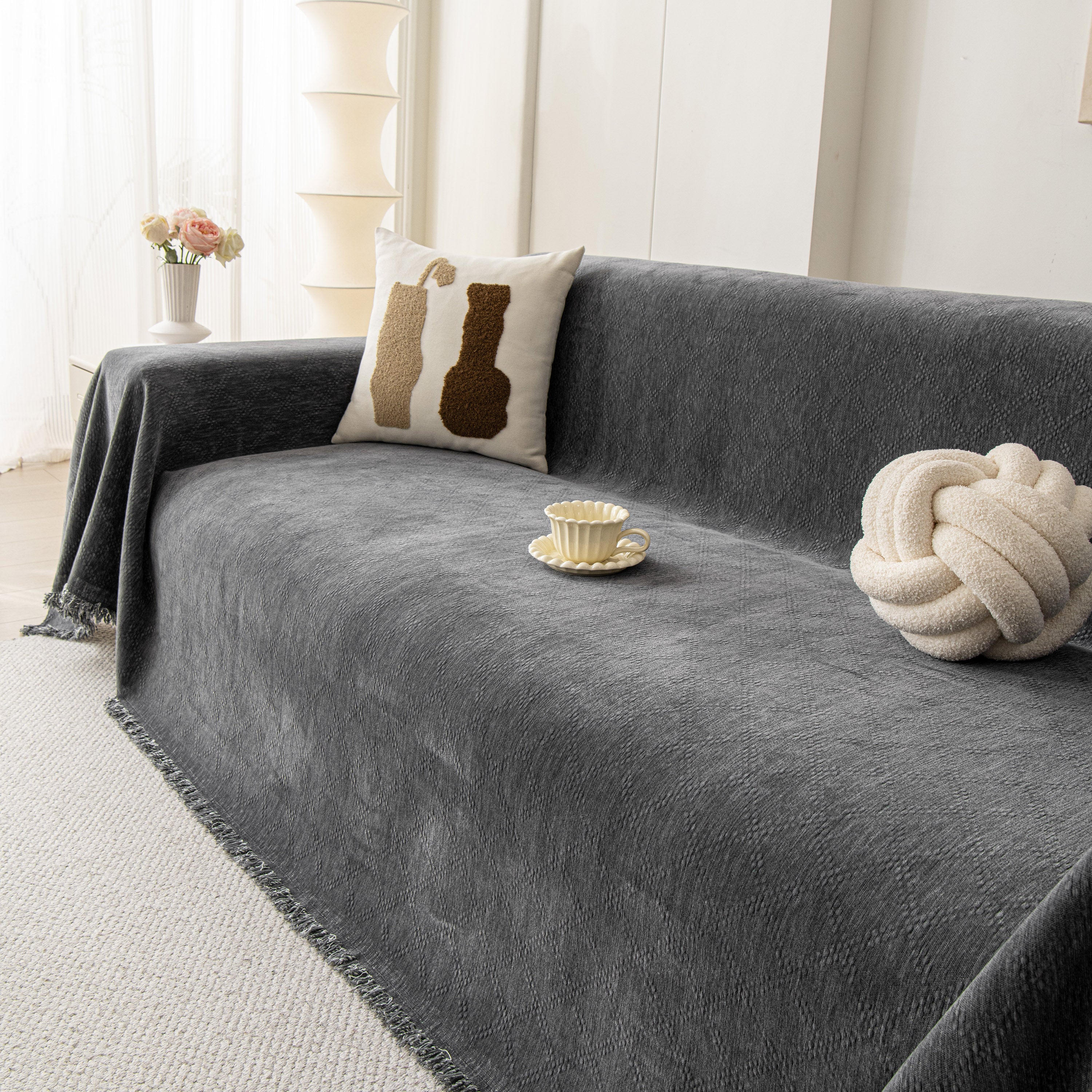 Soft Textured Couch Cover Slipcover Blanket, Modern Couch Covers For Dogs Washable