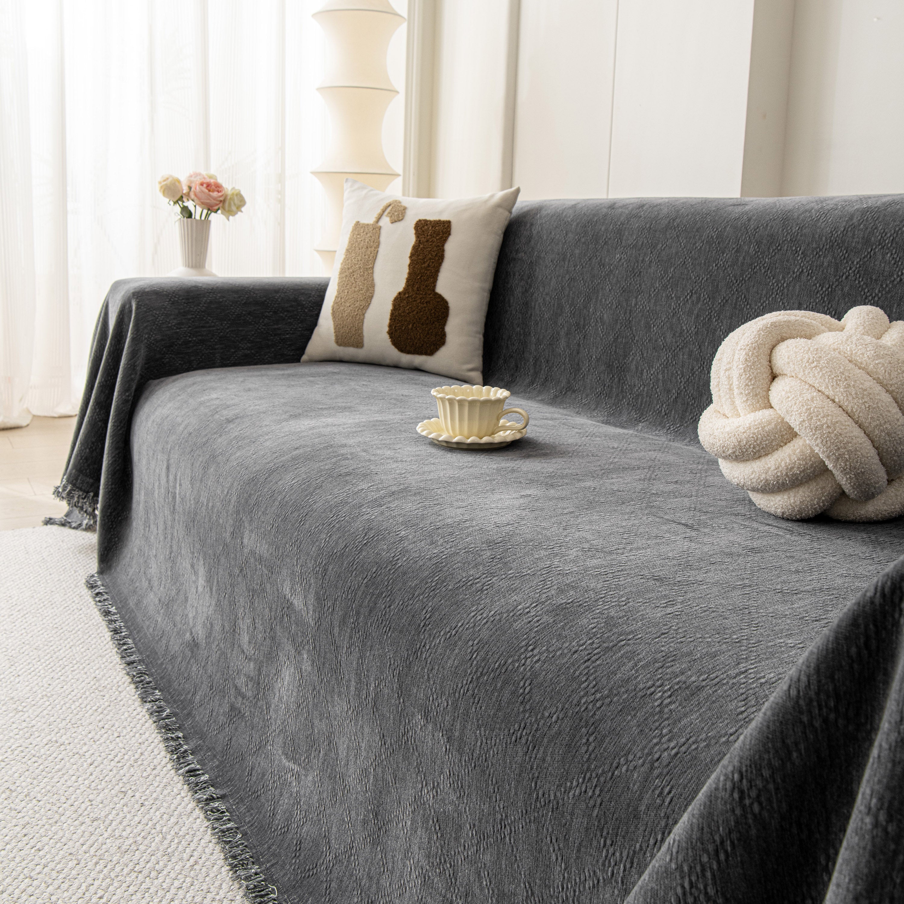 Soft Textured Couch Cover Slipcover Blanket, Modern Couch Covers For Dogs Washable