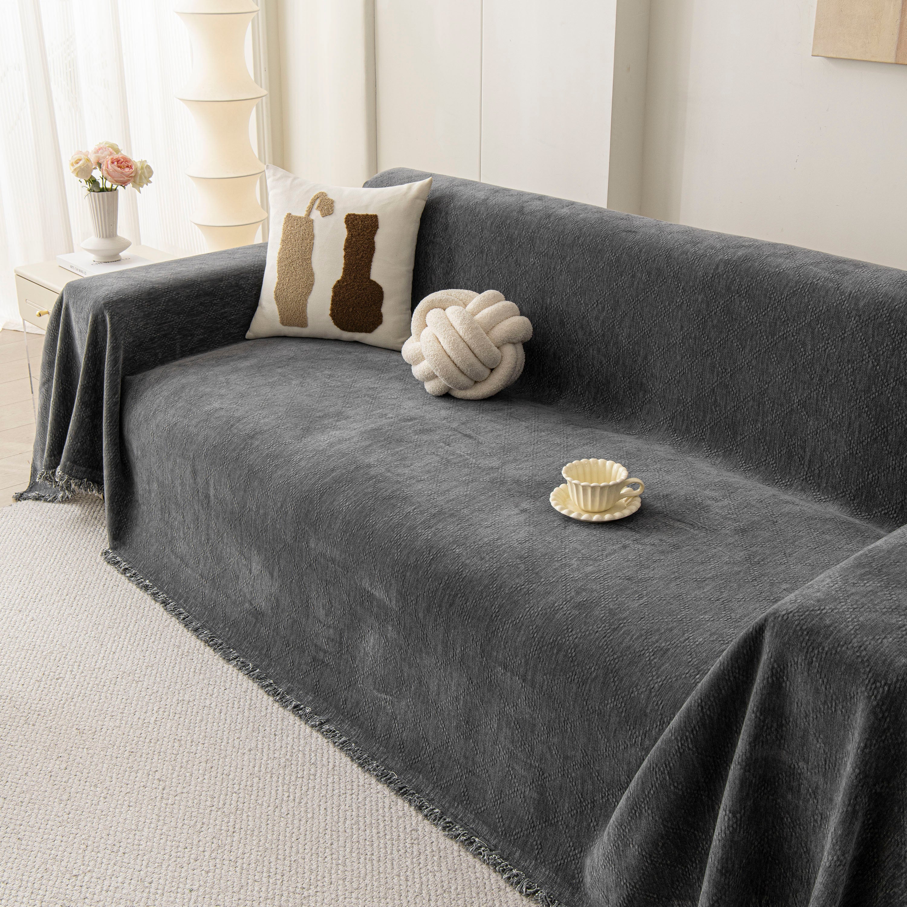 Soft Textured Couch Cover Slipcover Blanket, Modern Couch Covers For Dogs Washable