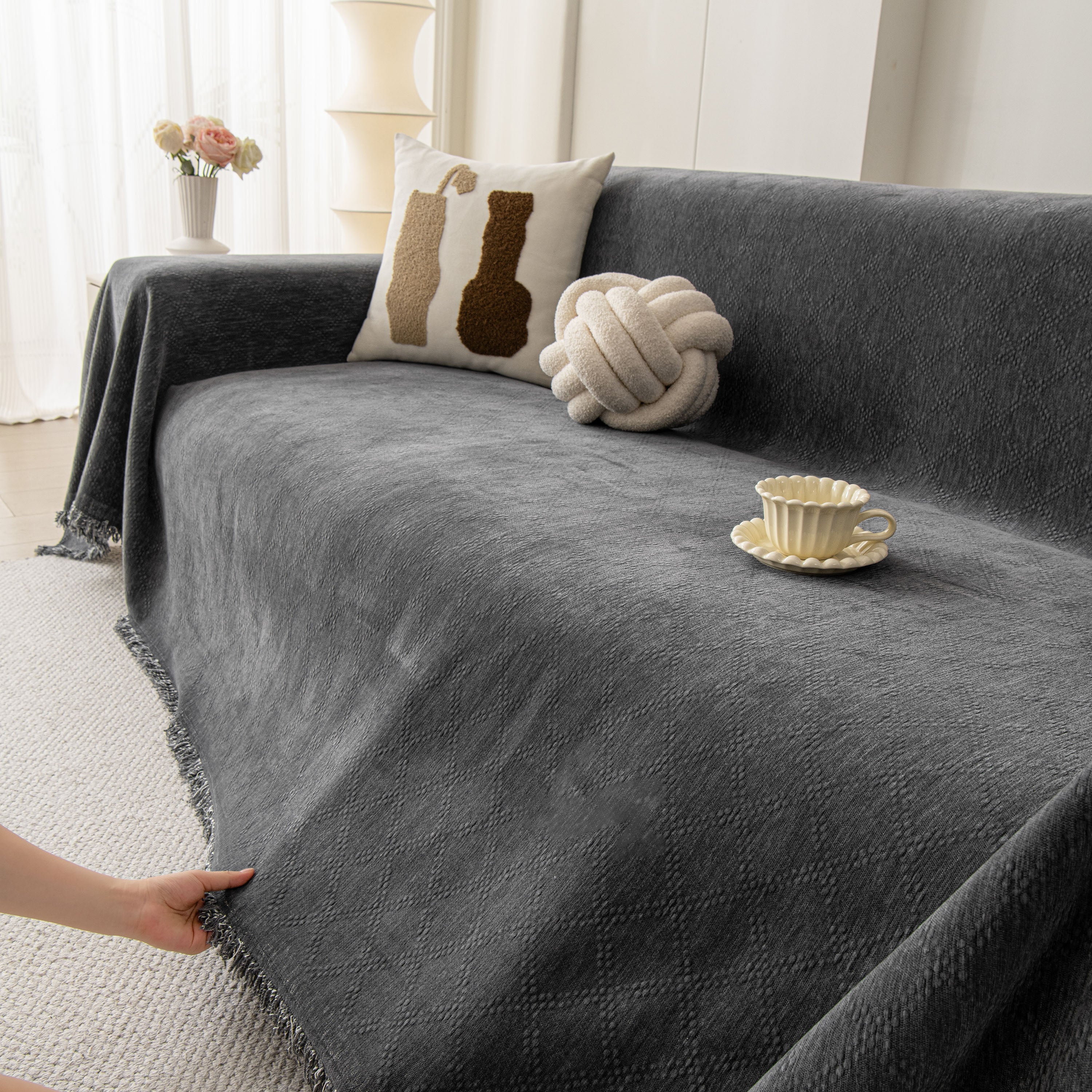 Soft Textured Couch Cover Slipcover Blanket, Modern Couch Covers For Dogs Washable