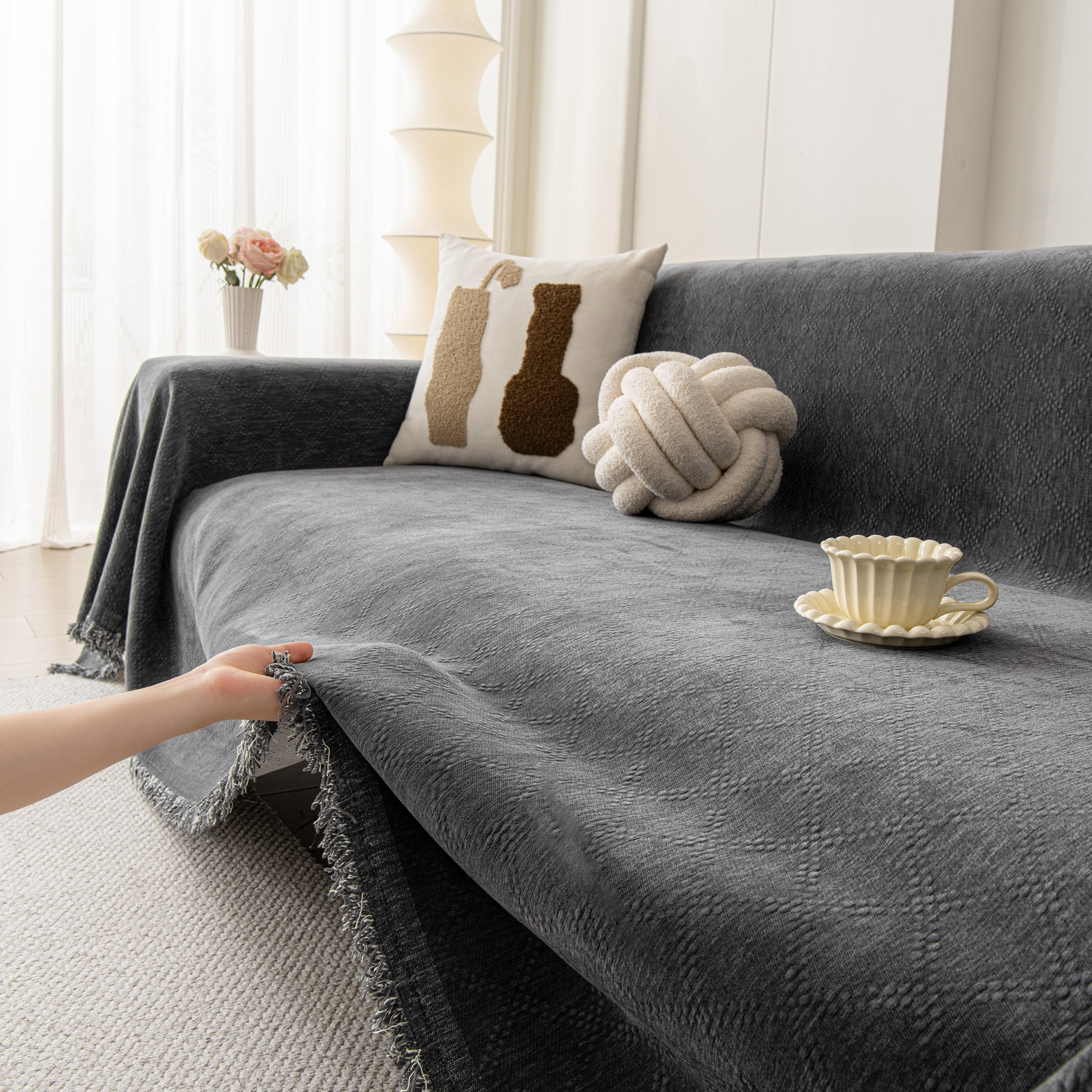 Soft Textured Couch Cover Slipcover Blanket, Modern Couch Covers For Dogs Washable