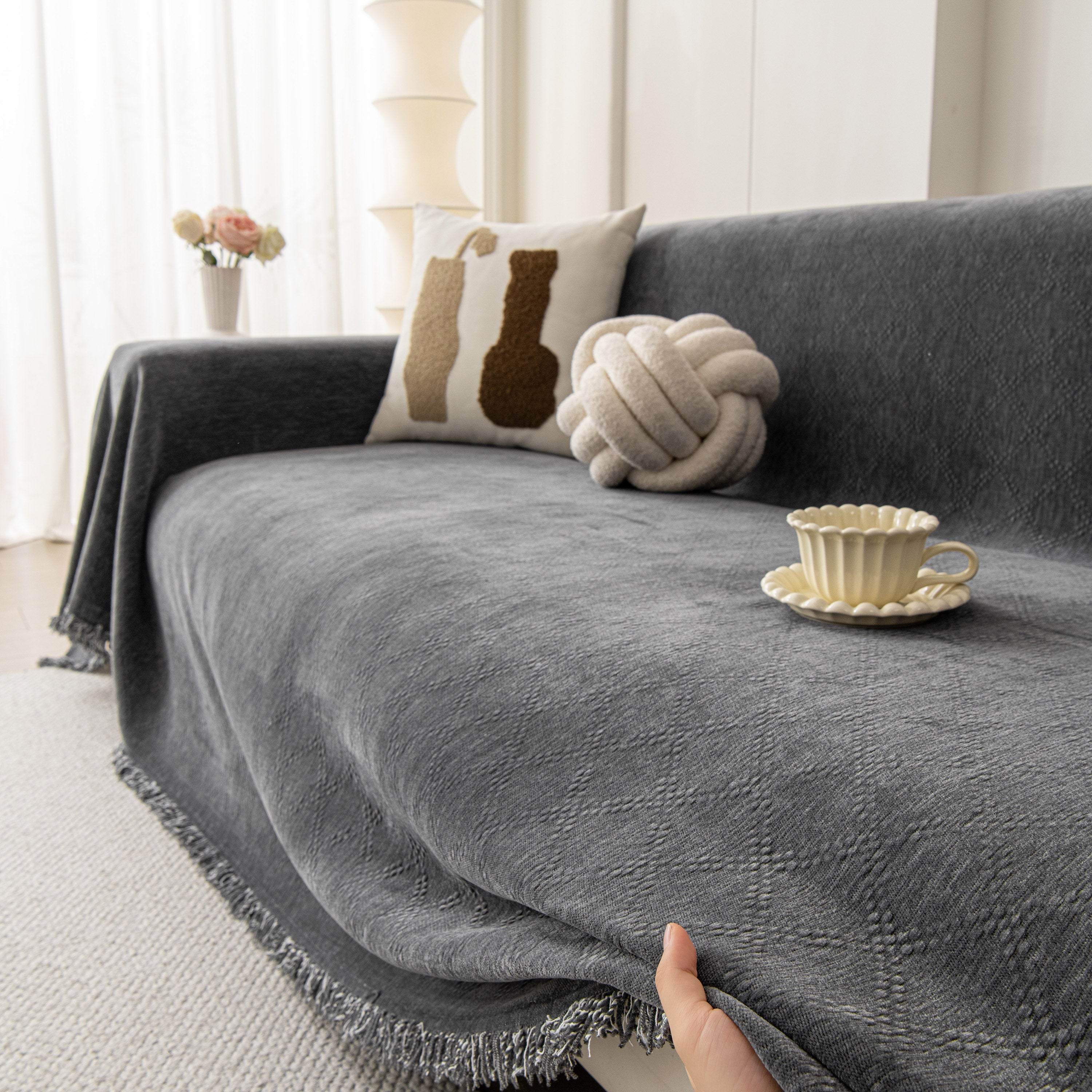 Soft Textured Couch Cover Slipcover Blanket, Modern Couch Covers For Dogs Washable