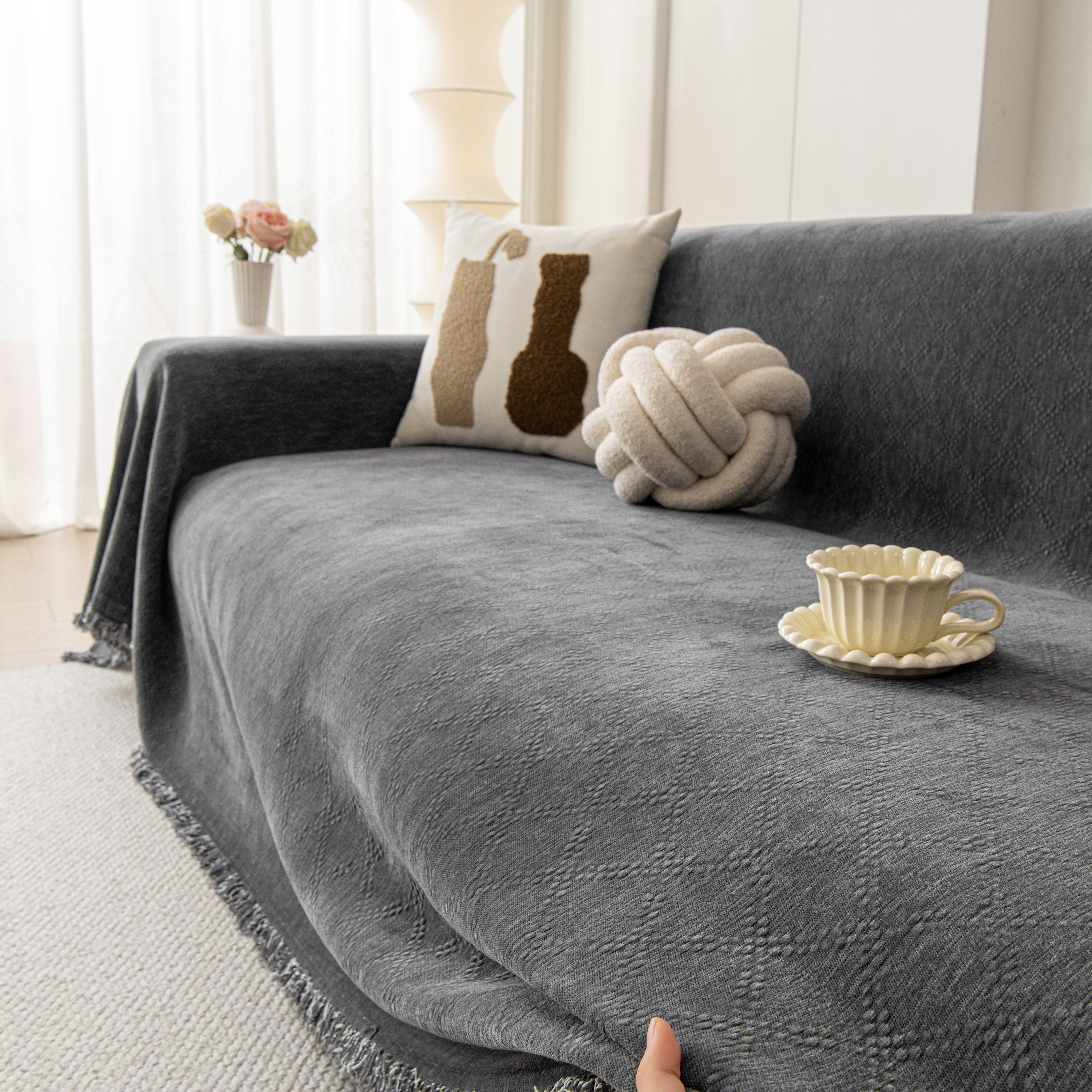 Soft Textured Couch Cover Slipcover Blanket, Modern Couch Covers For Dogs Washable