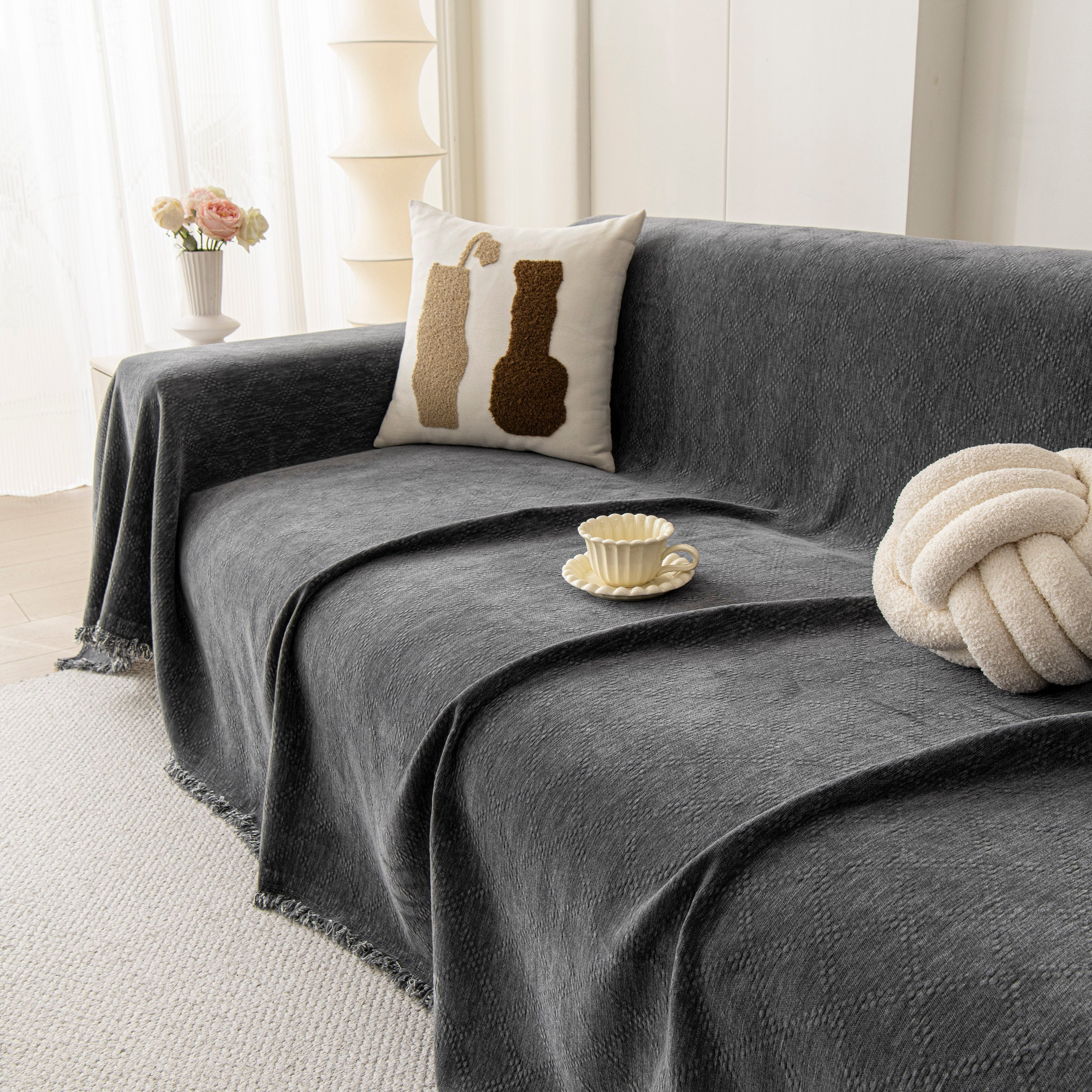 Soft Textured Couch Cover Slipcover Blanket, Modern Couch Covers For Dogs Washable