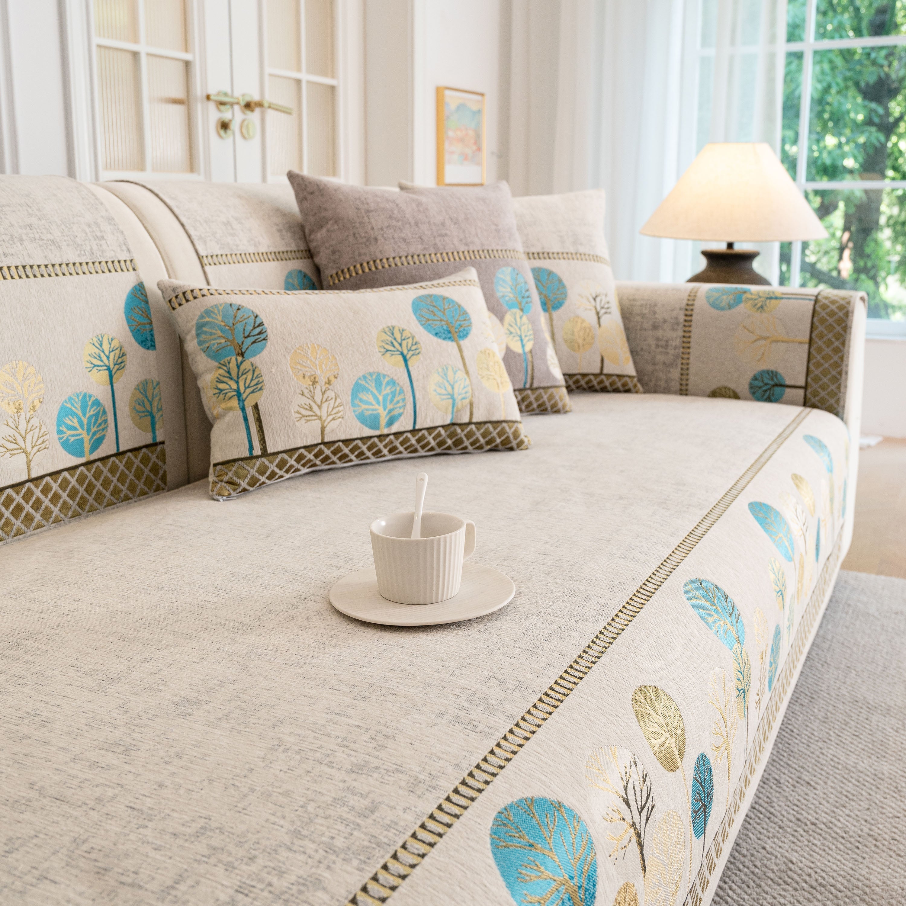 Sofa Cover For Couch, Non-slip Sectional Couch Cover With Woven Tree Pattern