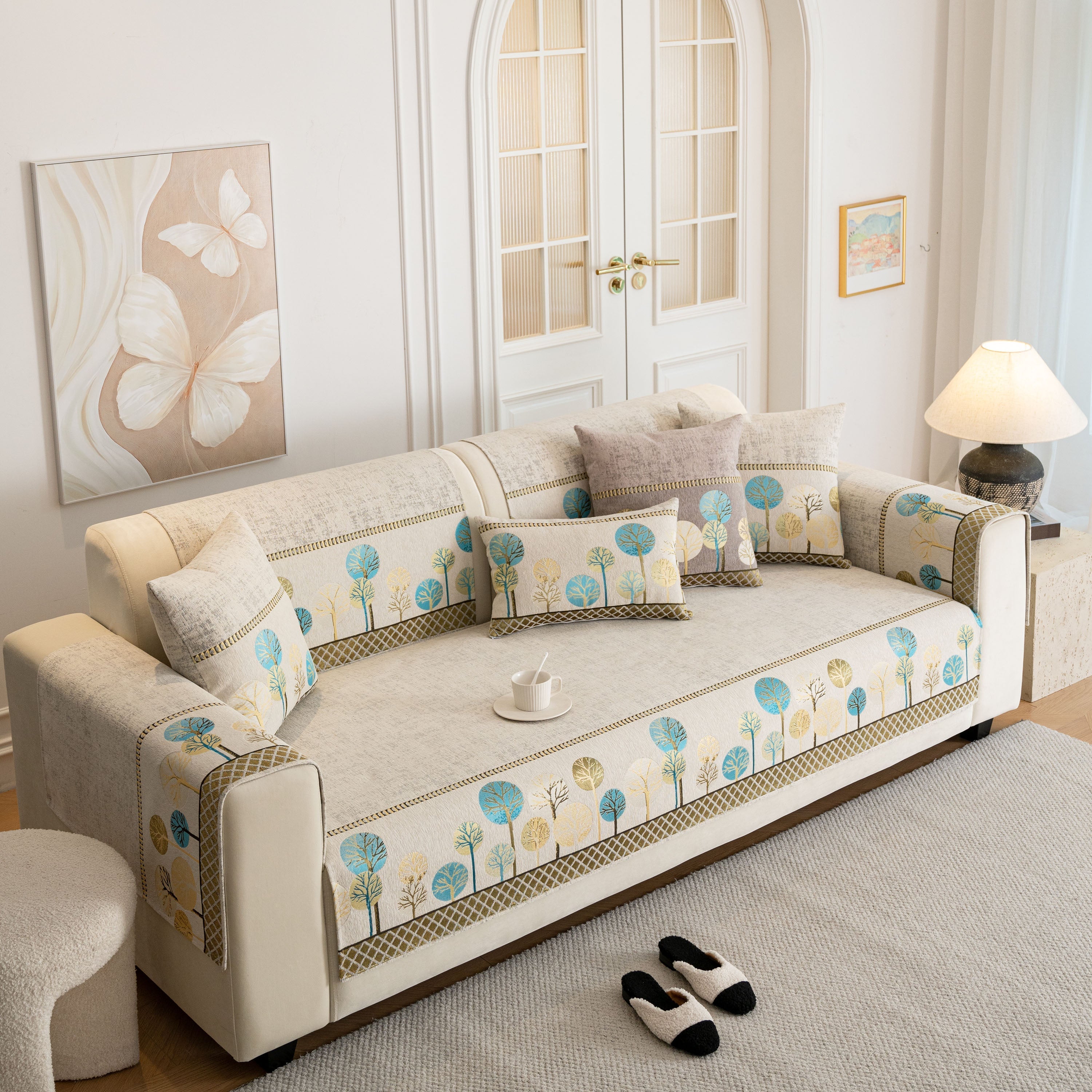 Sofa Cover For Couch, Non-slip Sectional Couch Cover With Woven Tree Pattern