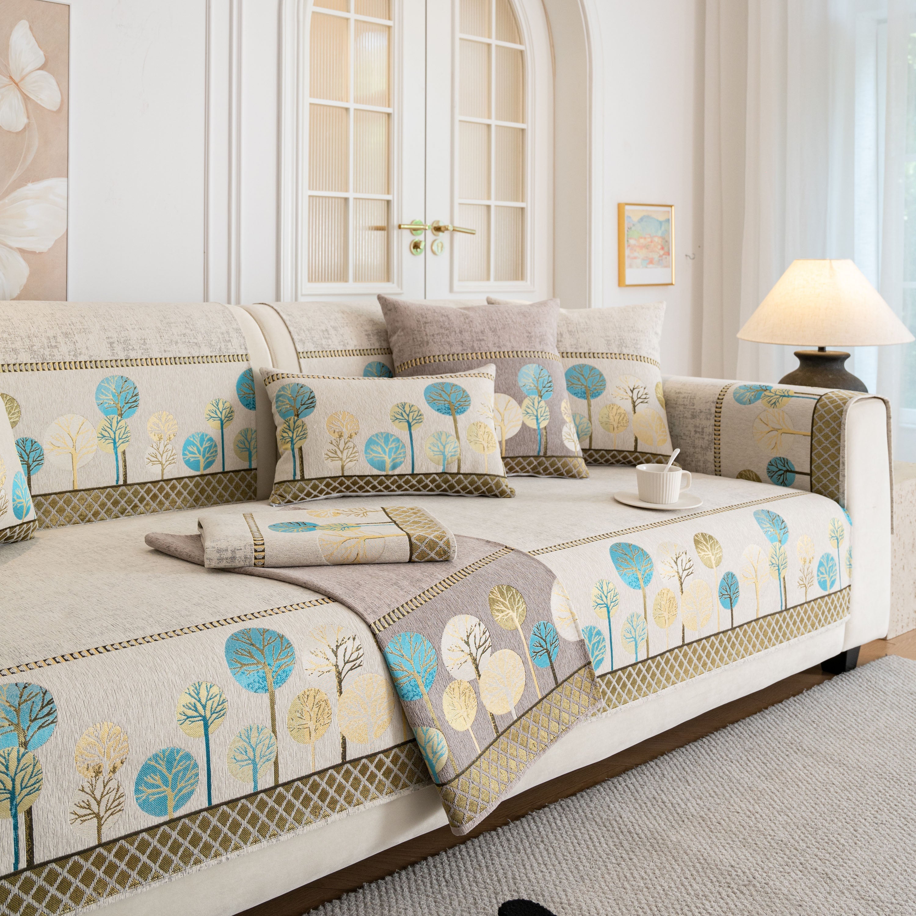 Sofa Cover For Couch, Non-slip Sectional Couch Cover With Woven Tree Pattern