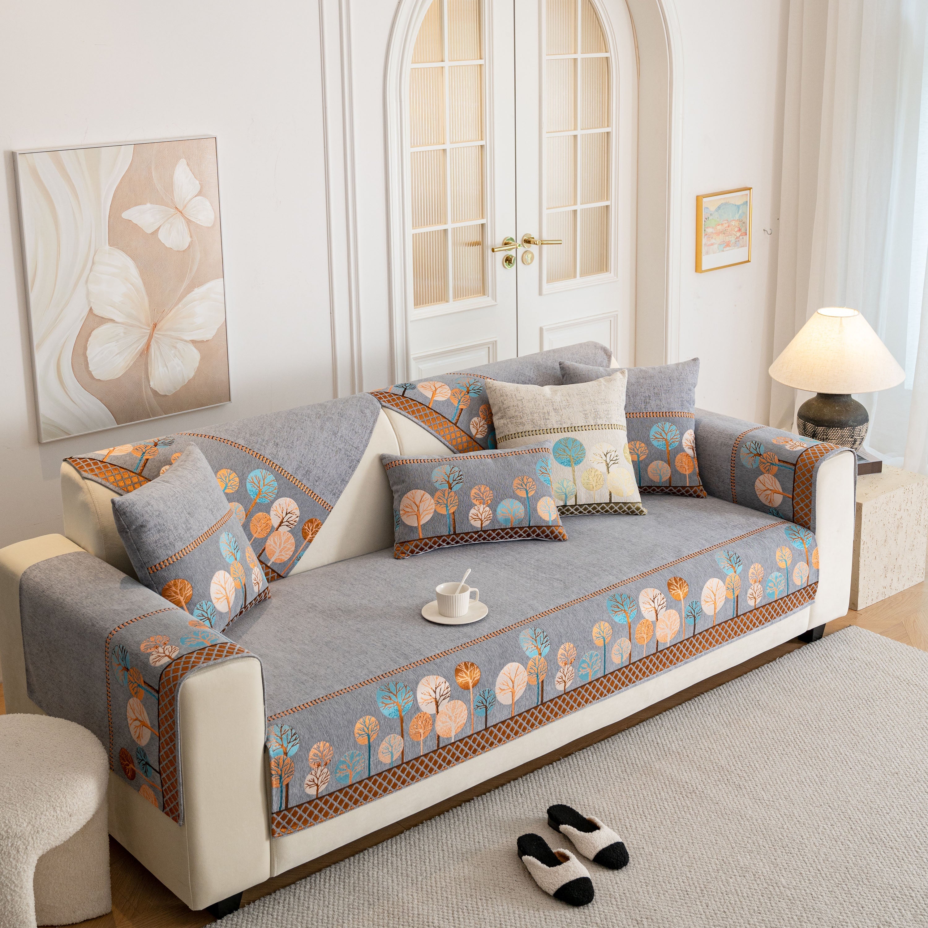 Sofa Cover For Couch, Non-slip Sectional Couch Cover With Woven Tree Pattern