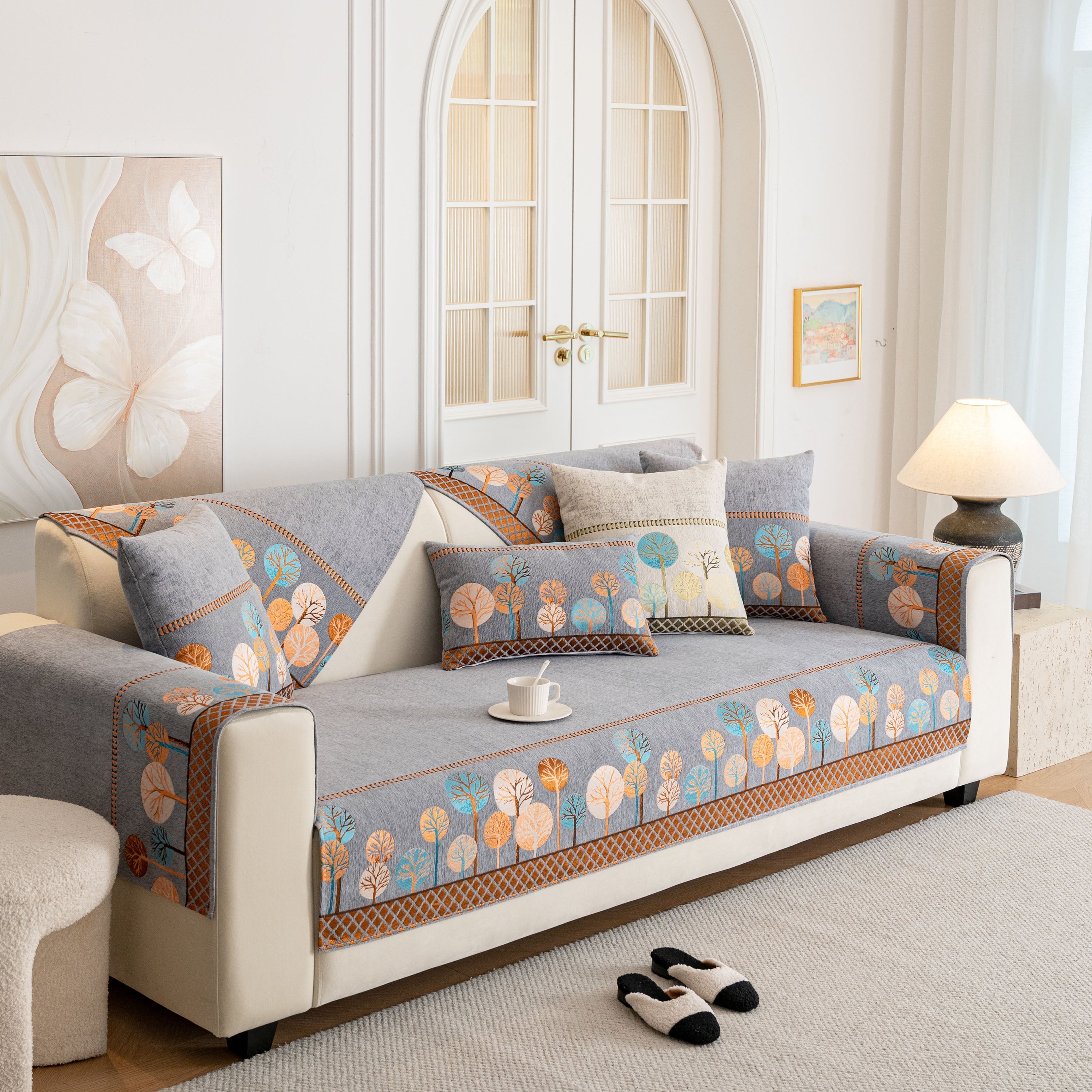 Sofa Cover For Couch, Non-slip Sectional Couch Cover With Woven Tree Pattern