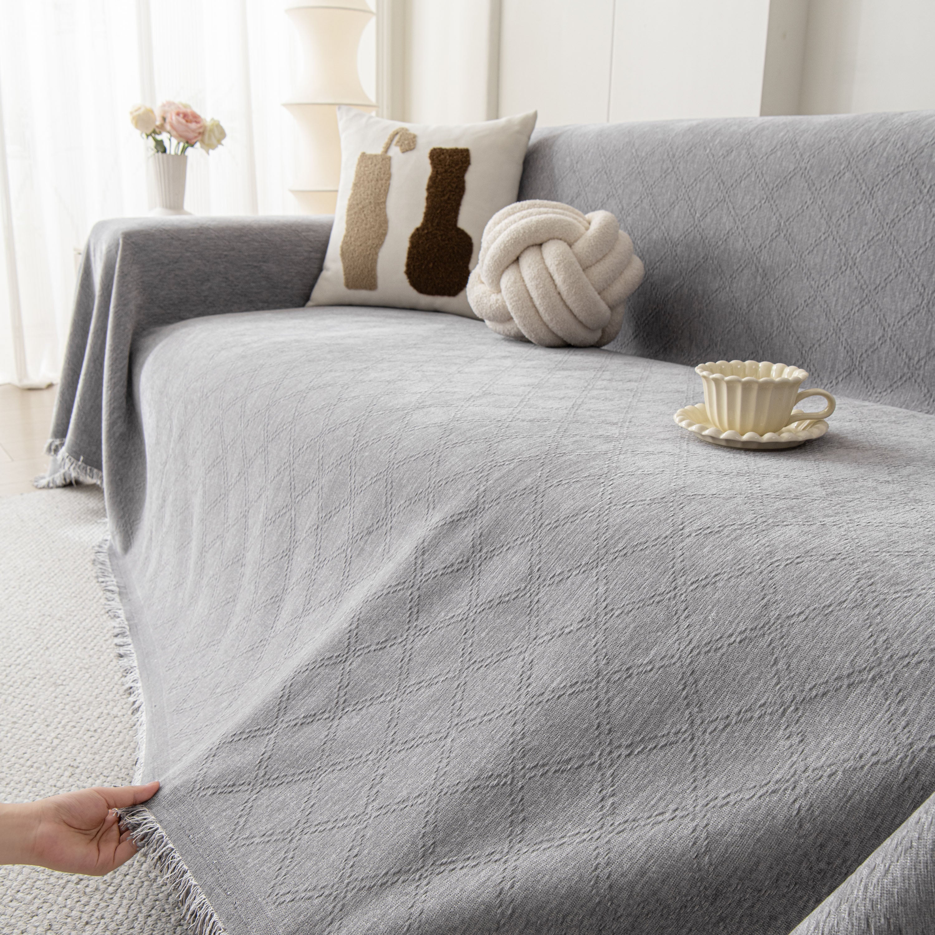 Soft Textured Couch Cover Slipcover Blanket, Modern Couch Covers For Dogs Washable