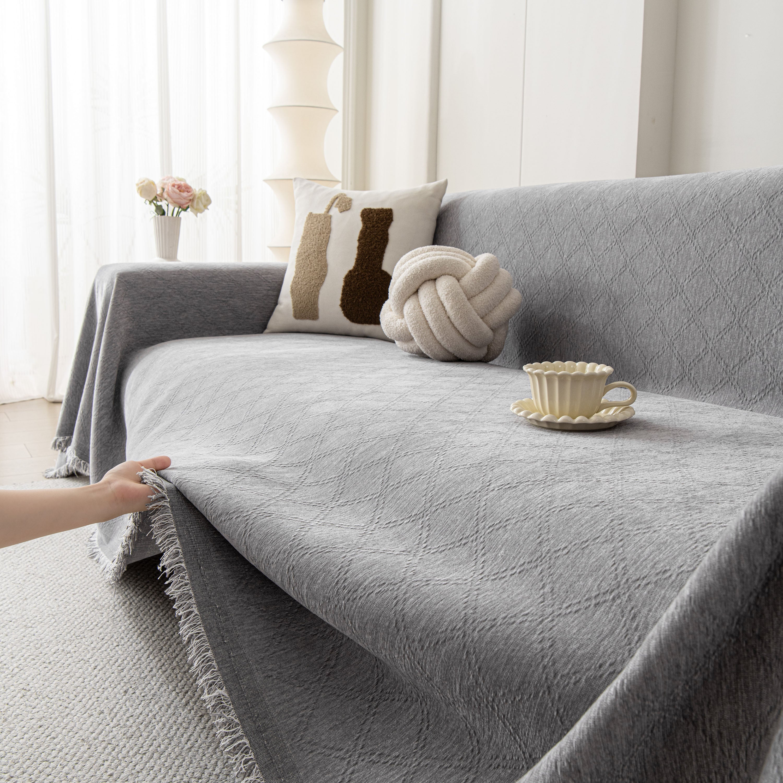Soft Textured Couch Cover Slipcover Blanket, Modern Couch Covers For Dogs Washable