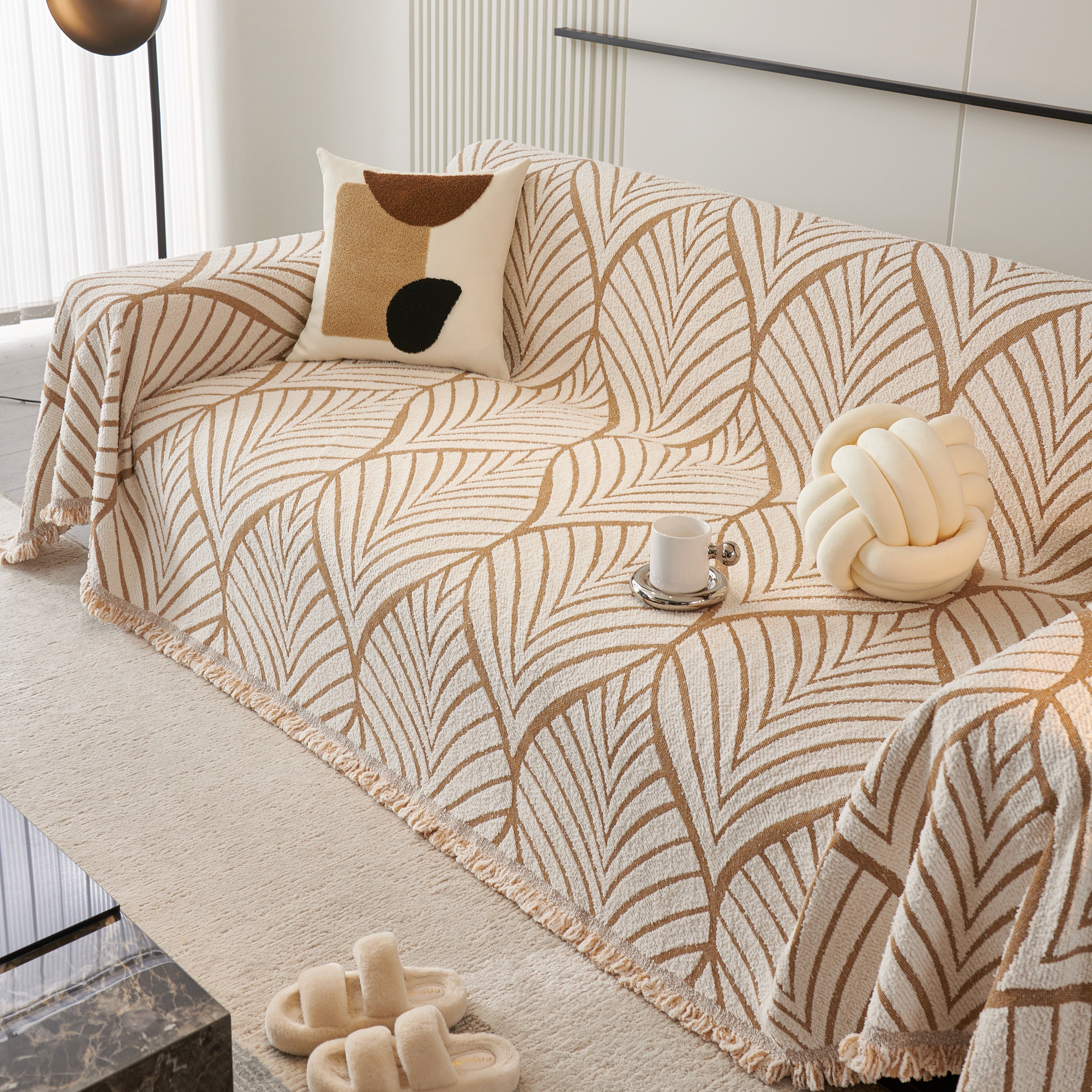 Maple Leaves Reversible Chenille Blanket Covers For Couch, Furniture Decoration Cover Sofa Slipcovers