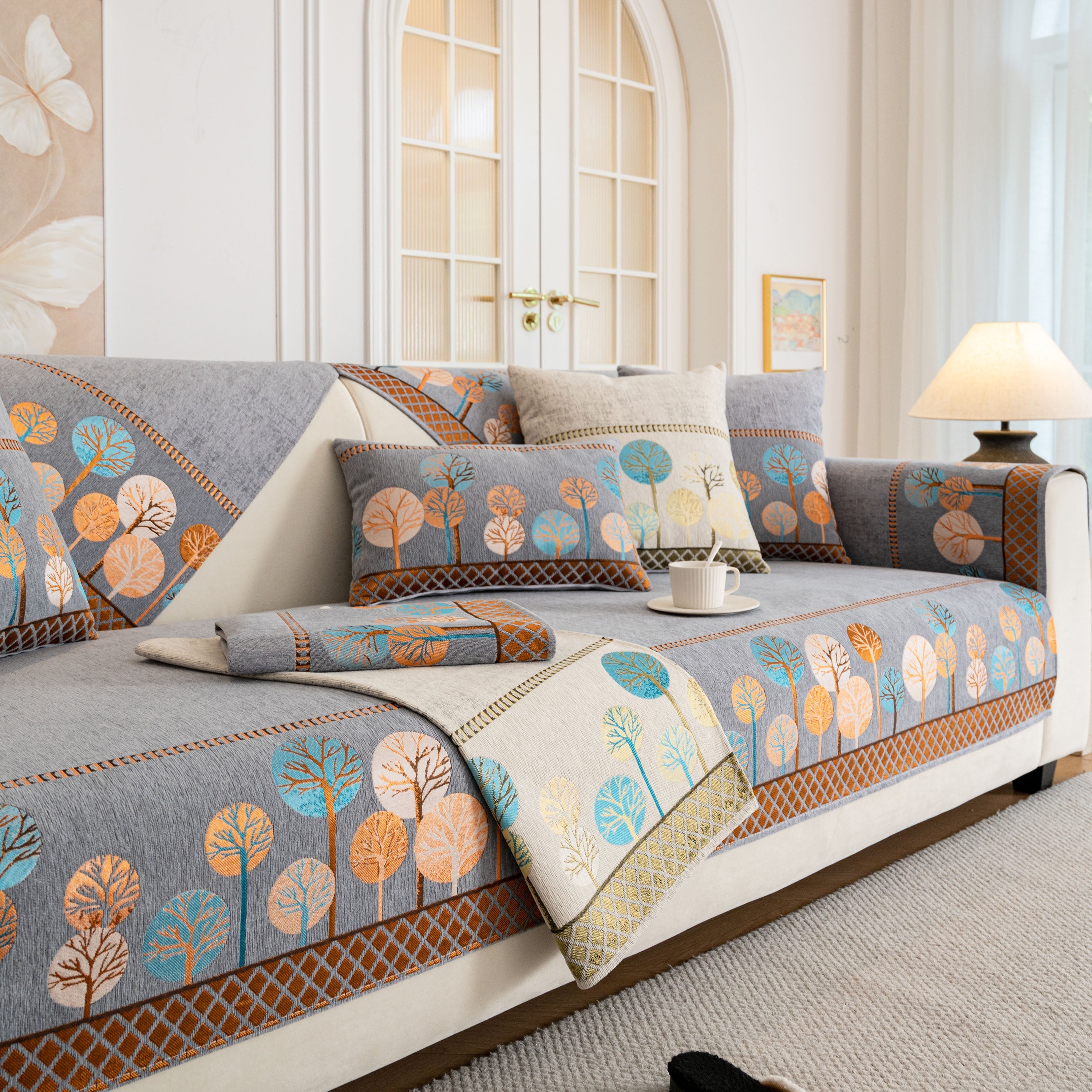 Sofa Cover For Couch, Non-slip Sectional Couch Cover With Woven Tree Pattern