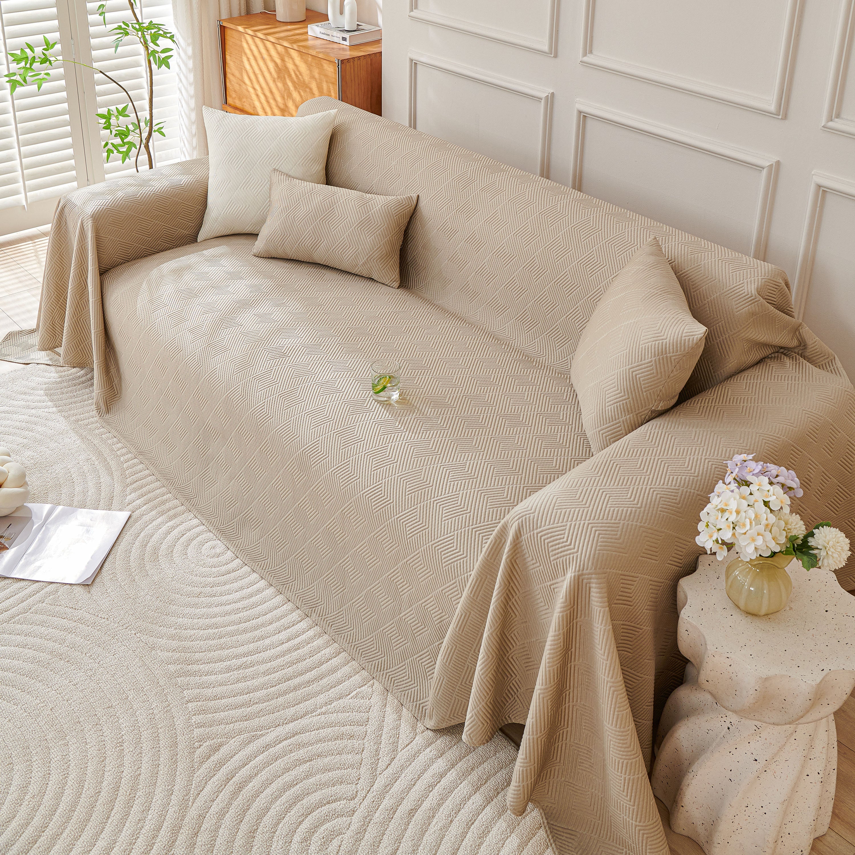 Cooling Scratch Proof Large Sofa Throw Cover, Geometric Texture Couch Protector