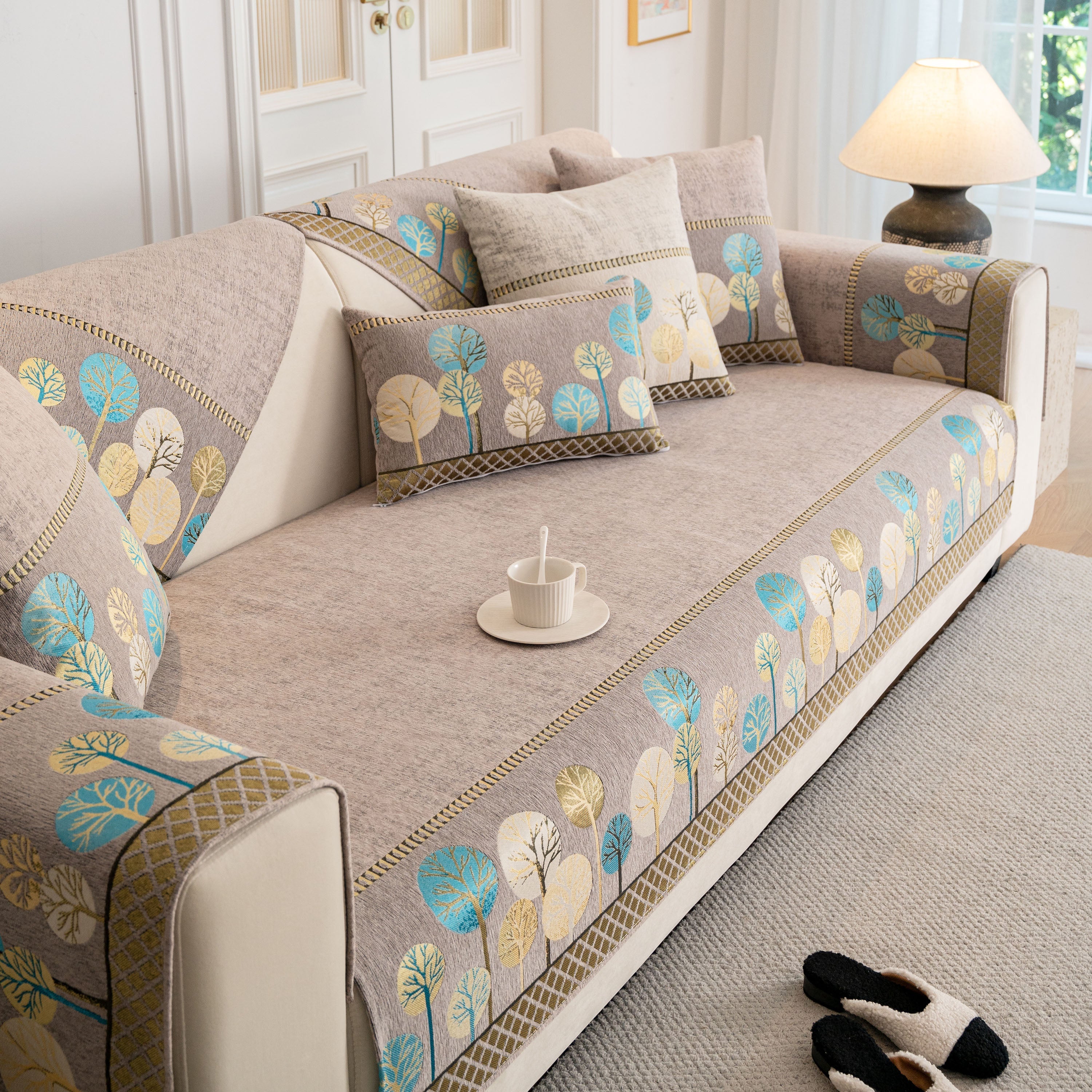 Sofa Cover For Couch, Non-slip Sectional Couch Cover With Woven Tree Pattern