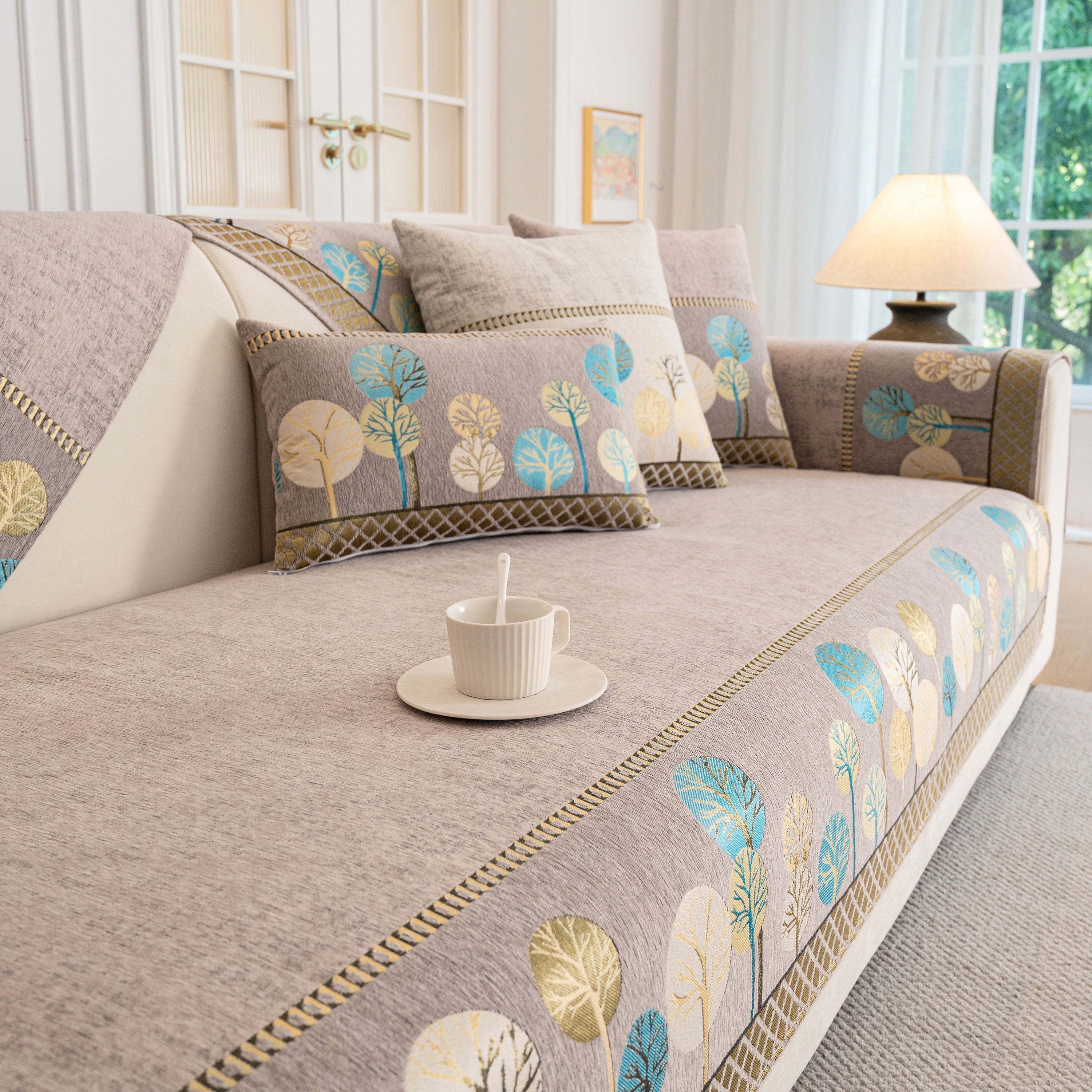 Sofa Cover For Couch, Non-slip Sectional Couch Cover With Woven Tree Pattern