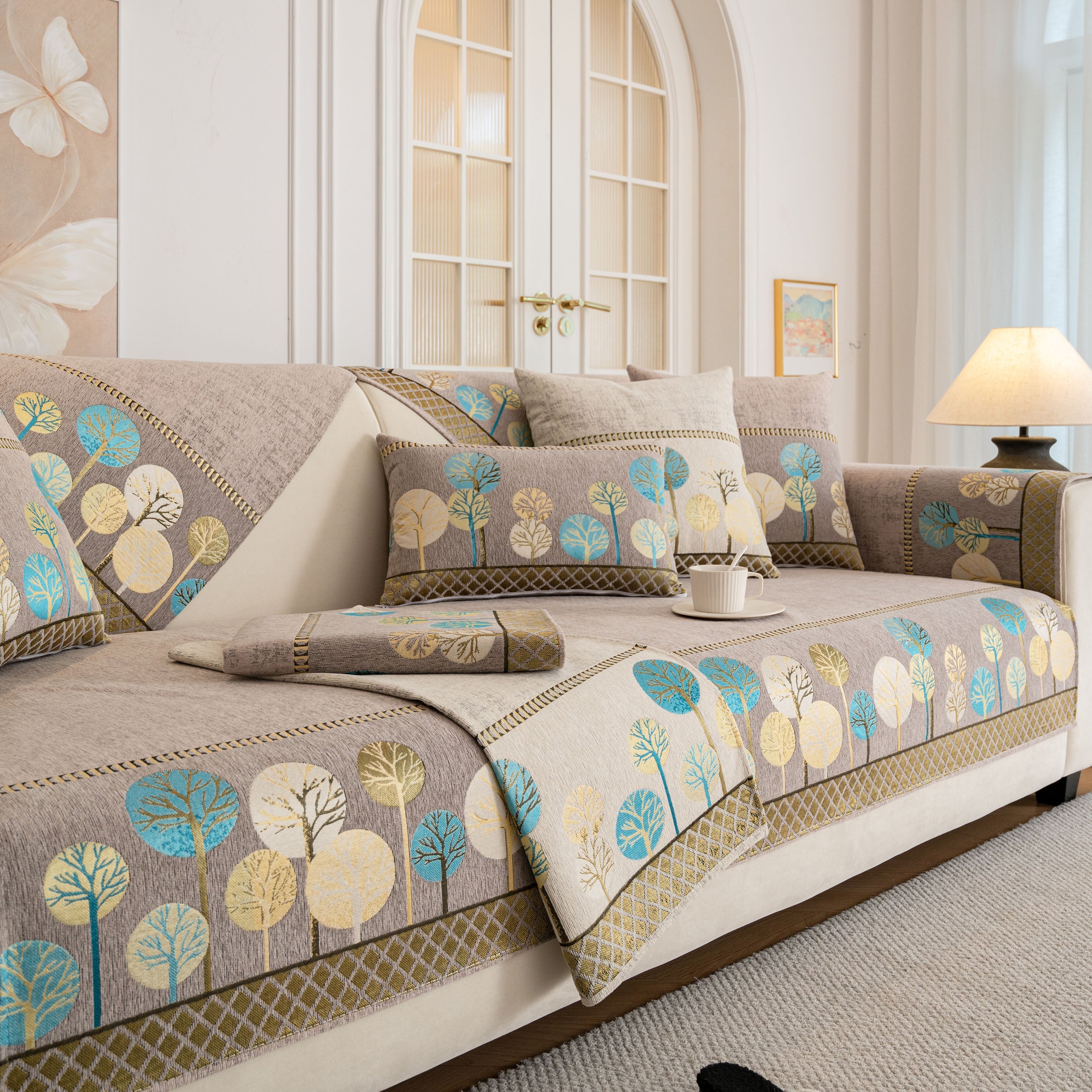 Sofa Cover For Couch, Non-slip Sectional Couch Cover With Woven Tree Pattern
