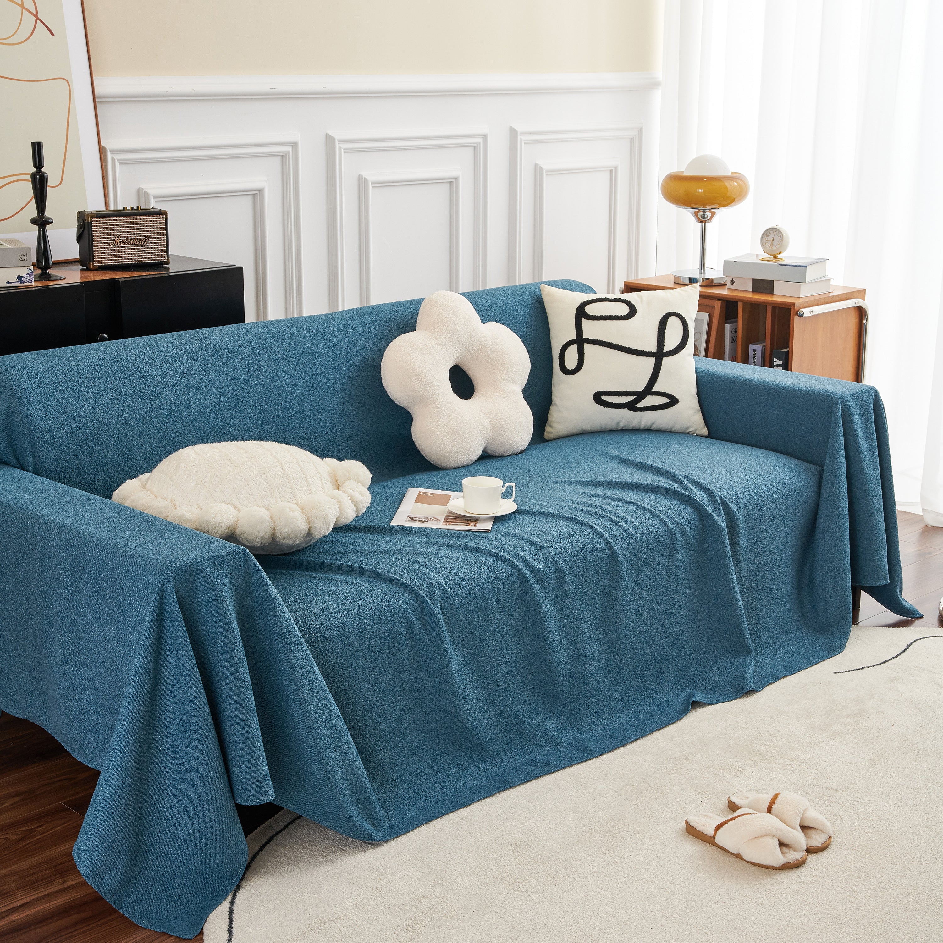 Teddy Throw Blanket And Stylish Slipcover For Couch, Waterproof Sofa Cover For Pets