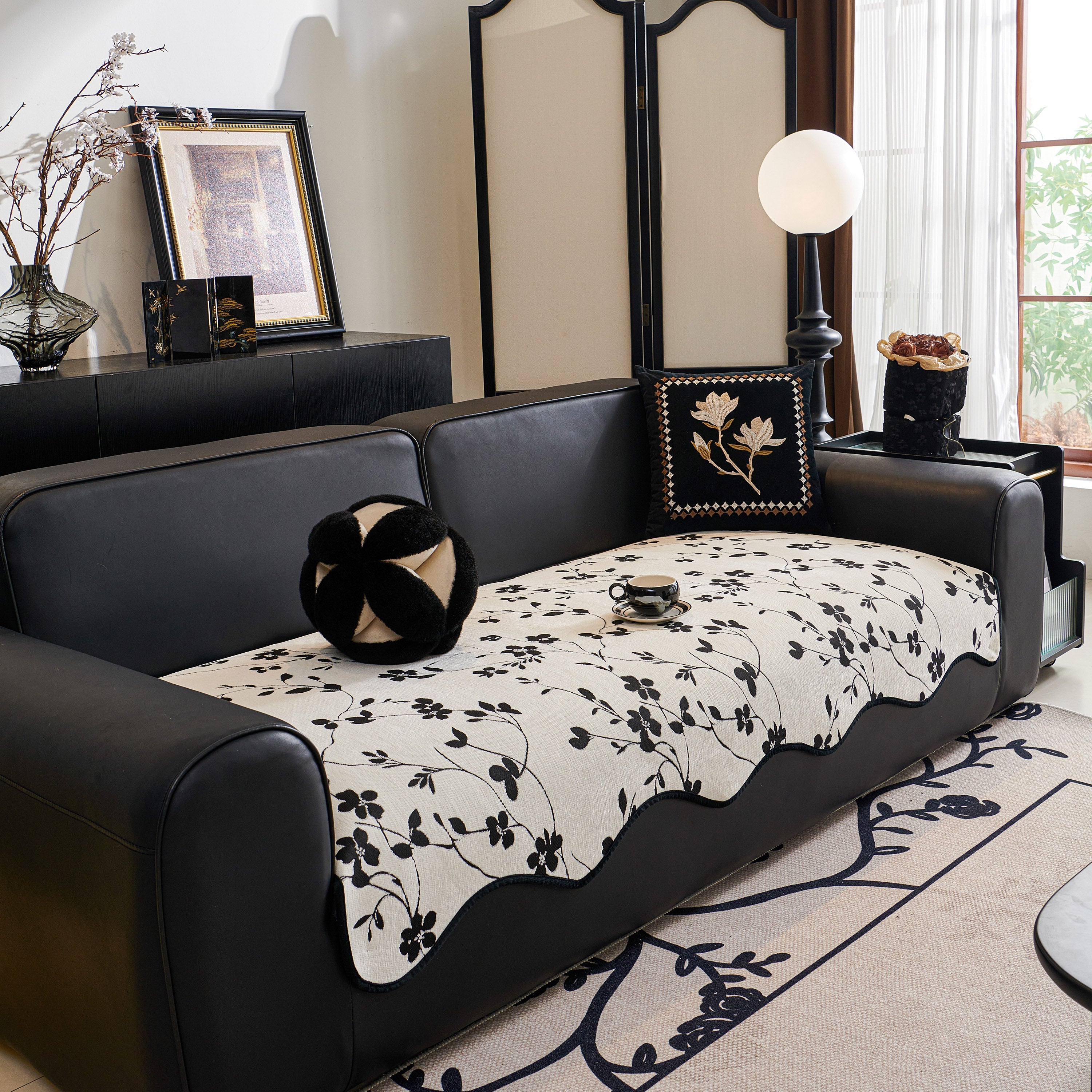 Floral Chenille Couch Cover, Non-slip Sofa Slipcover Protector For Furniture