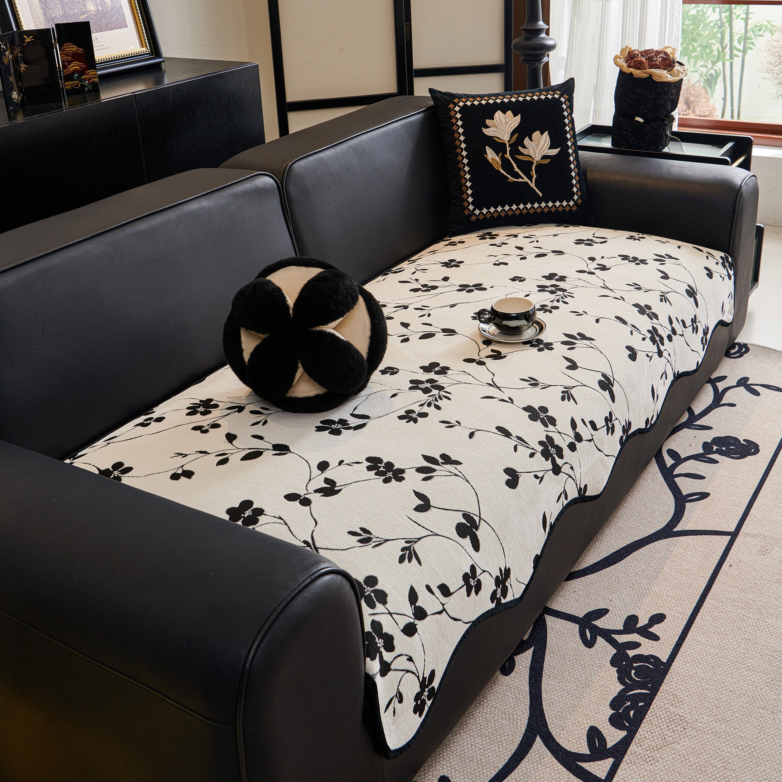Floral Chenille Couch Cover, Non-slip Sofa Slipcover Protector For Furniture