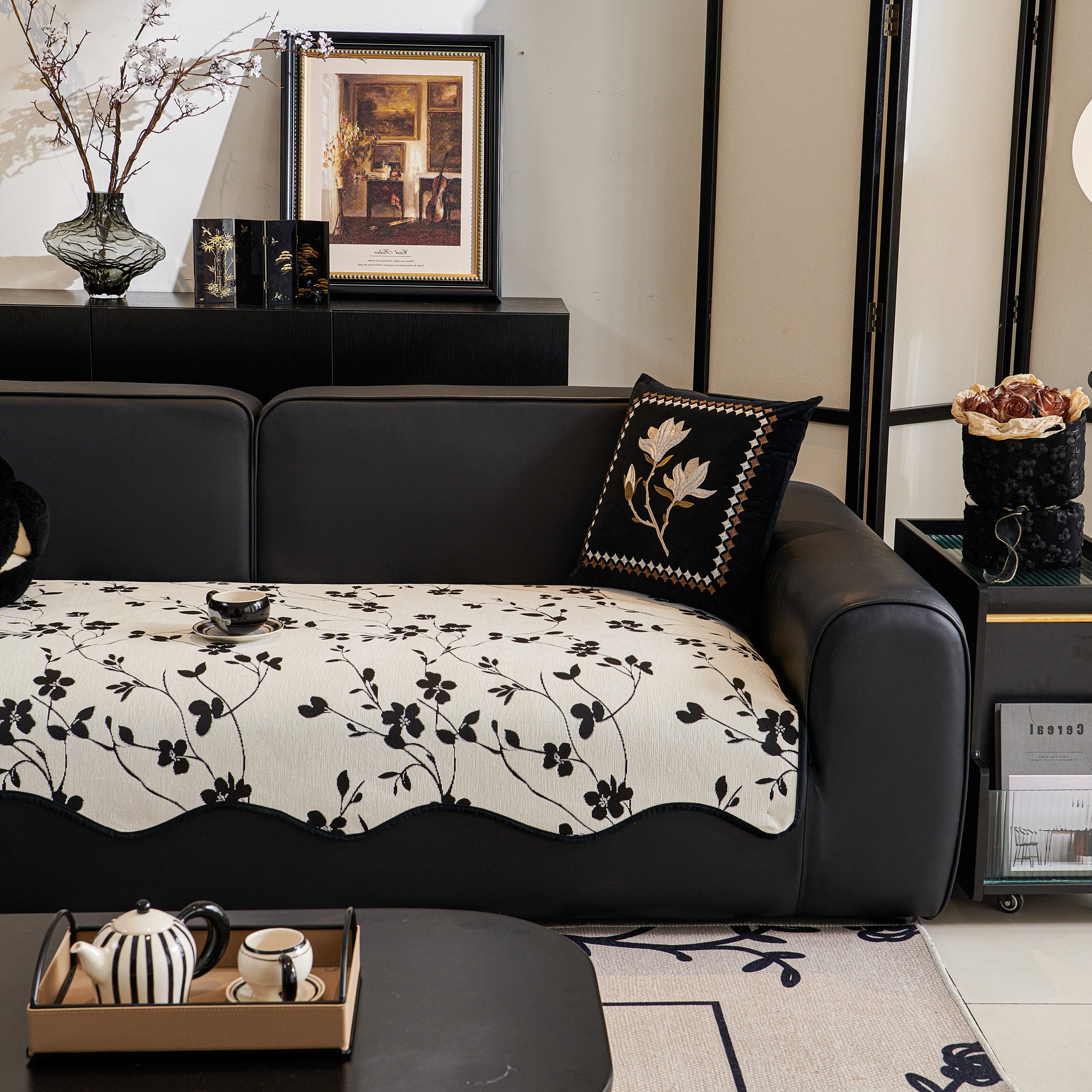 Floral Chenille Couch Cover, Non-slip Sofa Slipcover Protector For Furniture