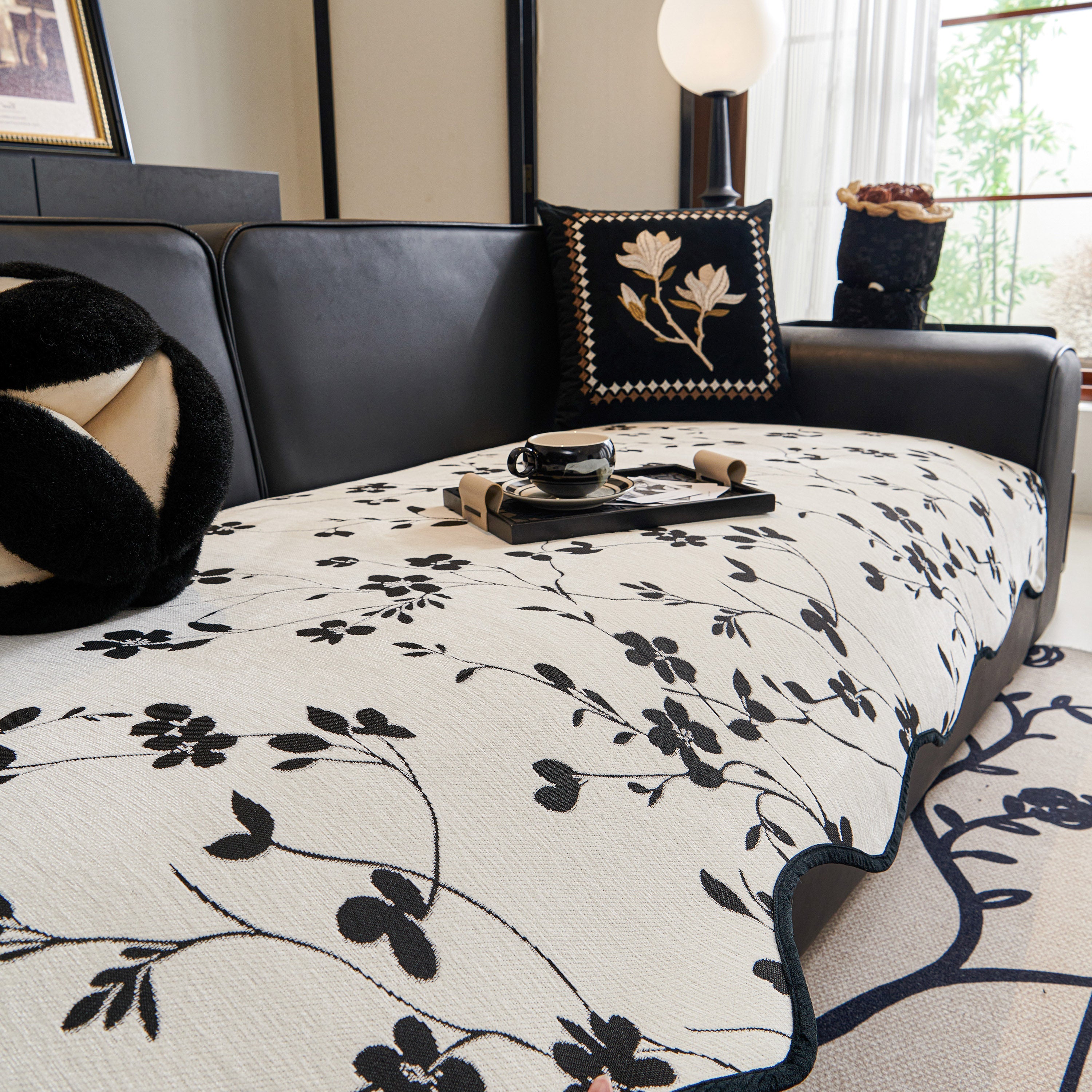 Floral Chenille Couch Cover, Non-slip Sofa Slipcover Protector For Furniture