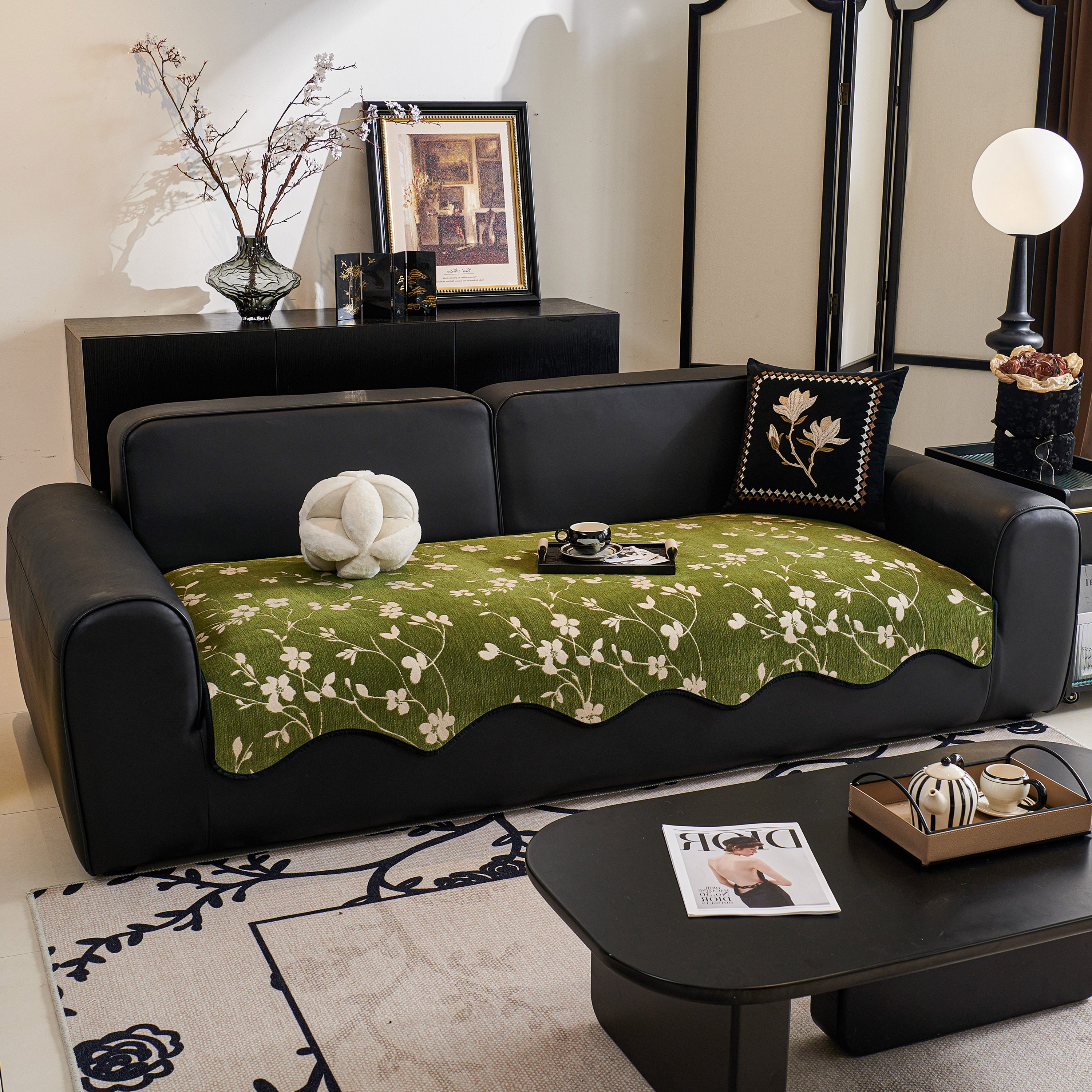 Floral Chenille Couch Cover, Non-slip Sofa Slipcover Protector For Furniture
