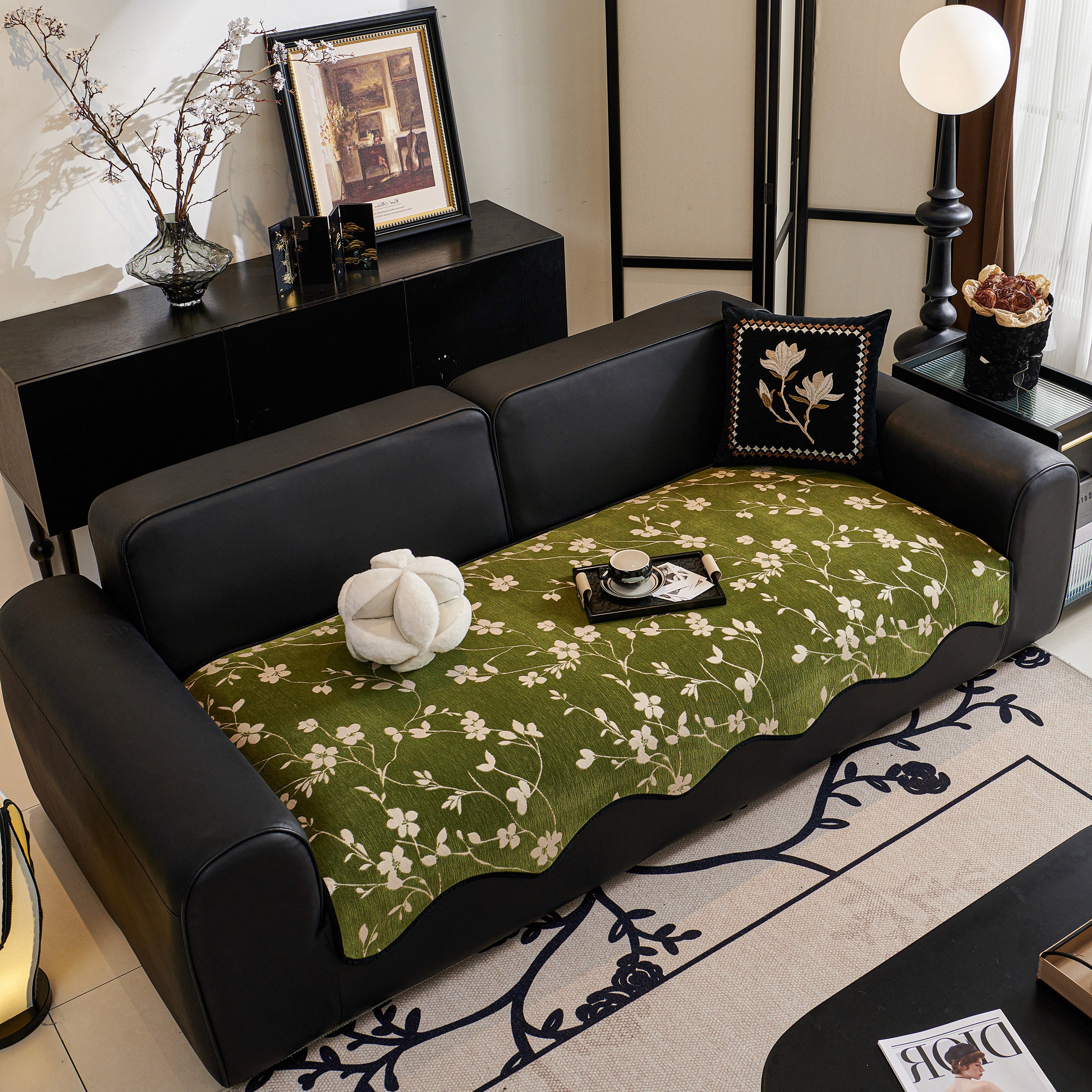 Floral Chenille Couch Cover, Non-slip Sofa Slipcover Protector For Furniture