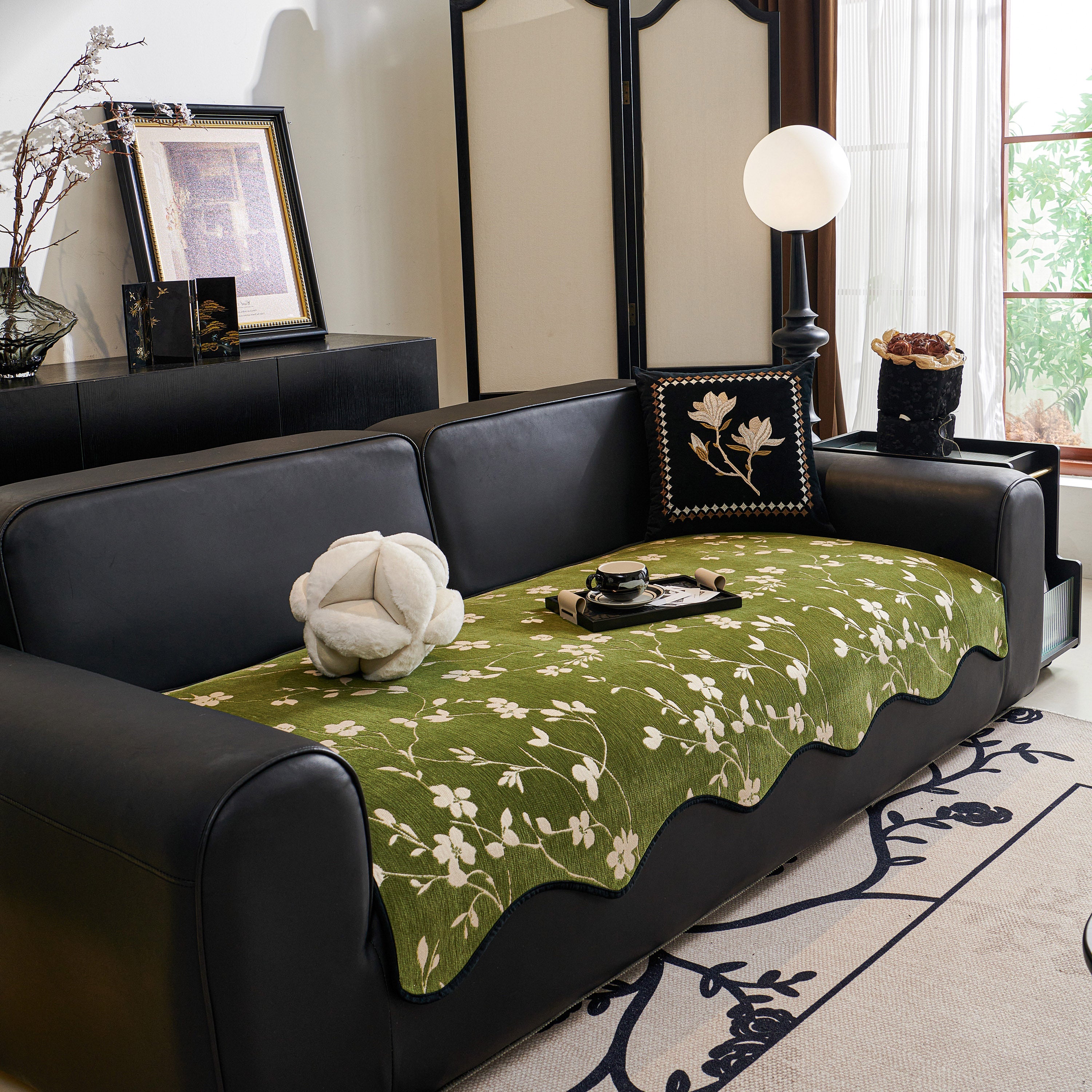 Floral Chenille Couch Cover, Non-slip Sofa Slipcover Protector For Furniture