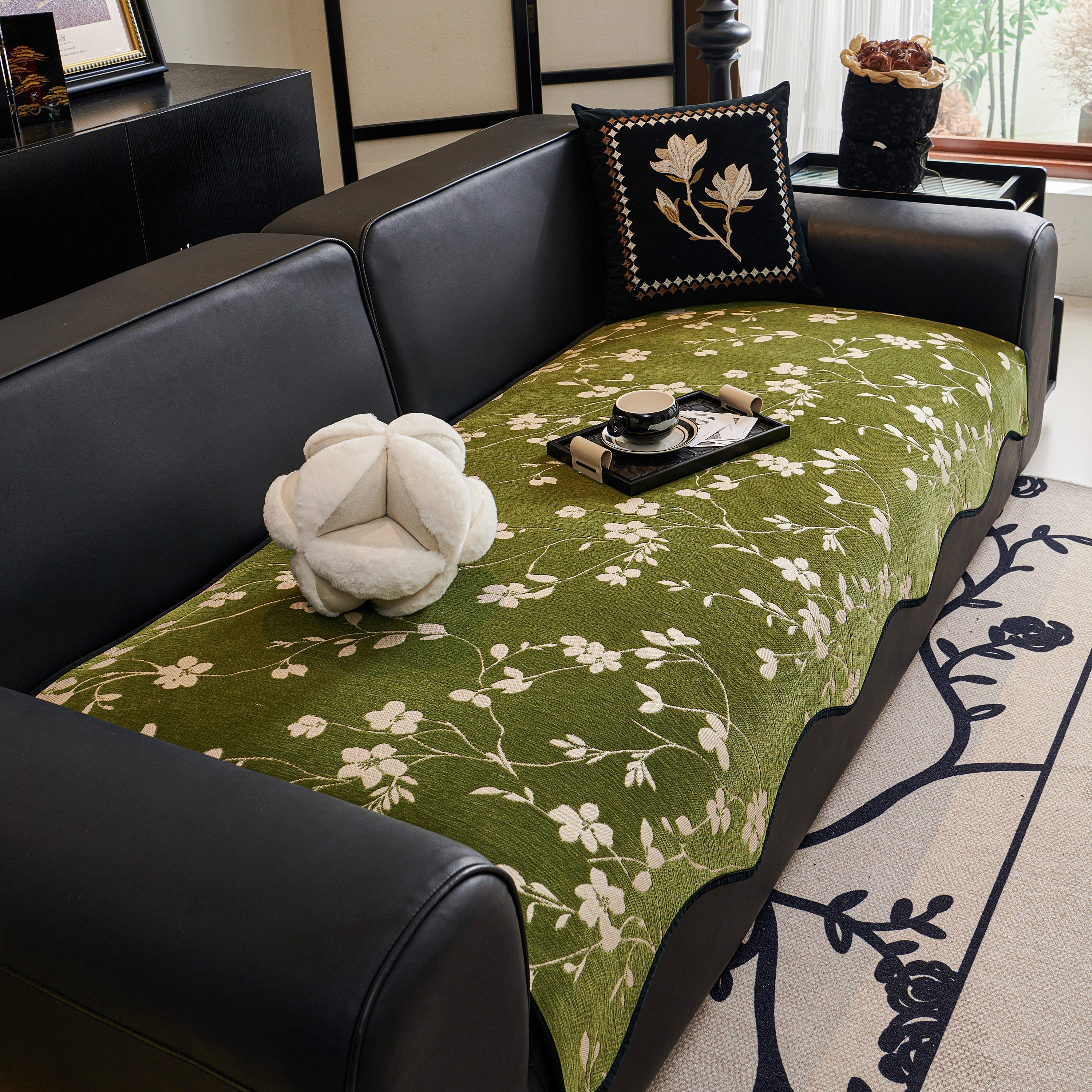 Floral Chenille Couch Cover, Non-slip Sofa Slipcover Protector For Furniture